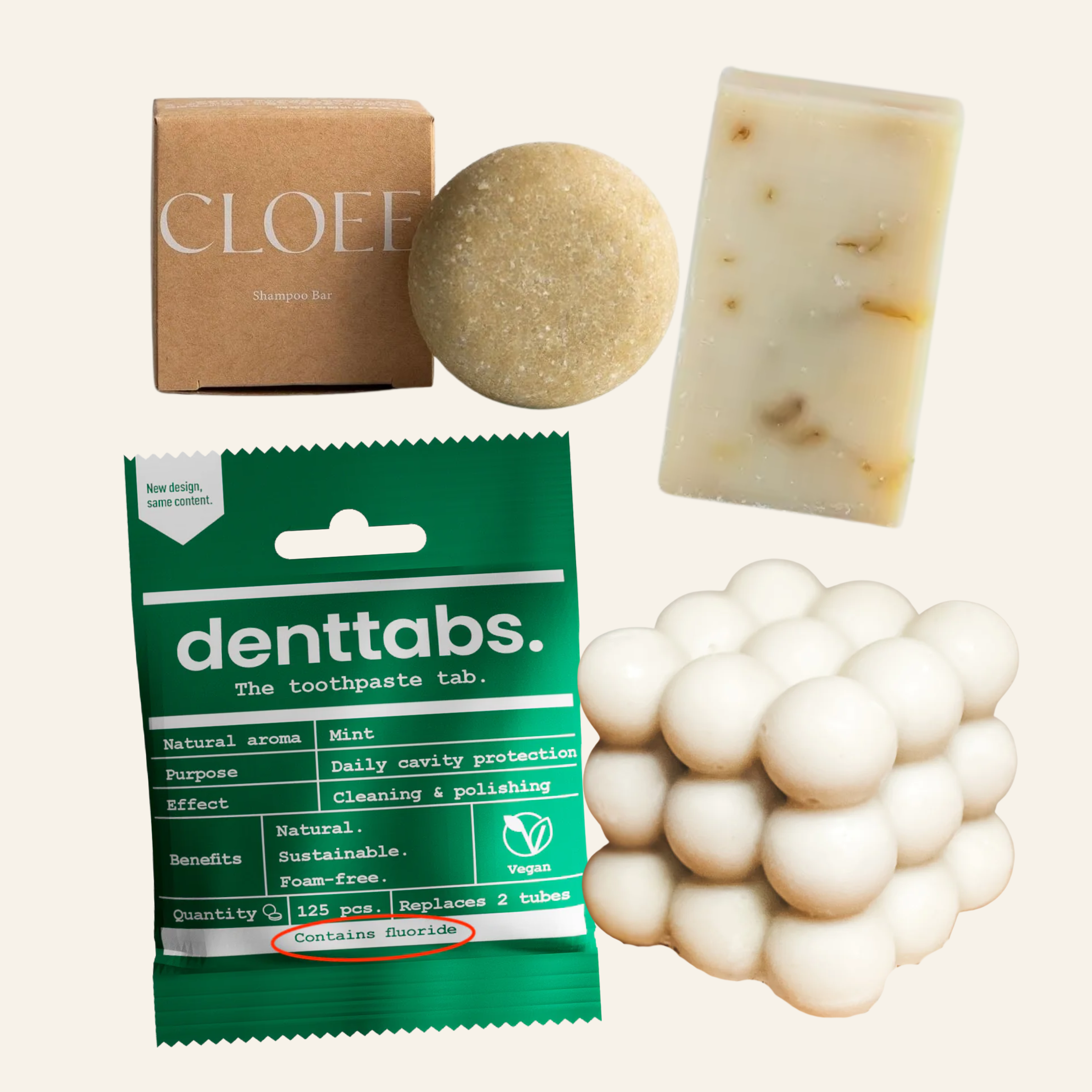 （定期購）從自己開始的綠生活｜Cloee洗髮餅 x1、Cloee好好皂 x1、牙膏錠125錠 x1、玉珠家事皂 x1