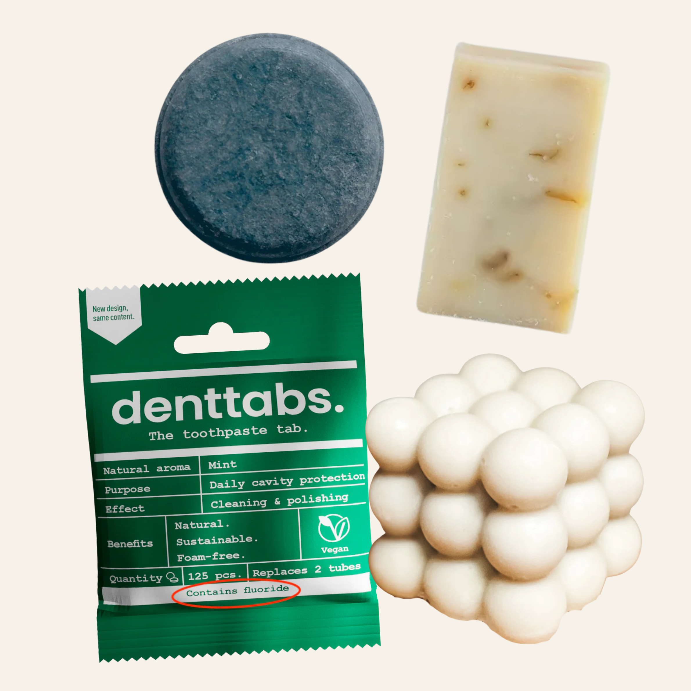 （定期購）從自己開始的綠生活｜島女洗髮餅 x1、Cloee好好皂 x1、牙膏錠125錠 x1、玉珠家事皂 x1