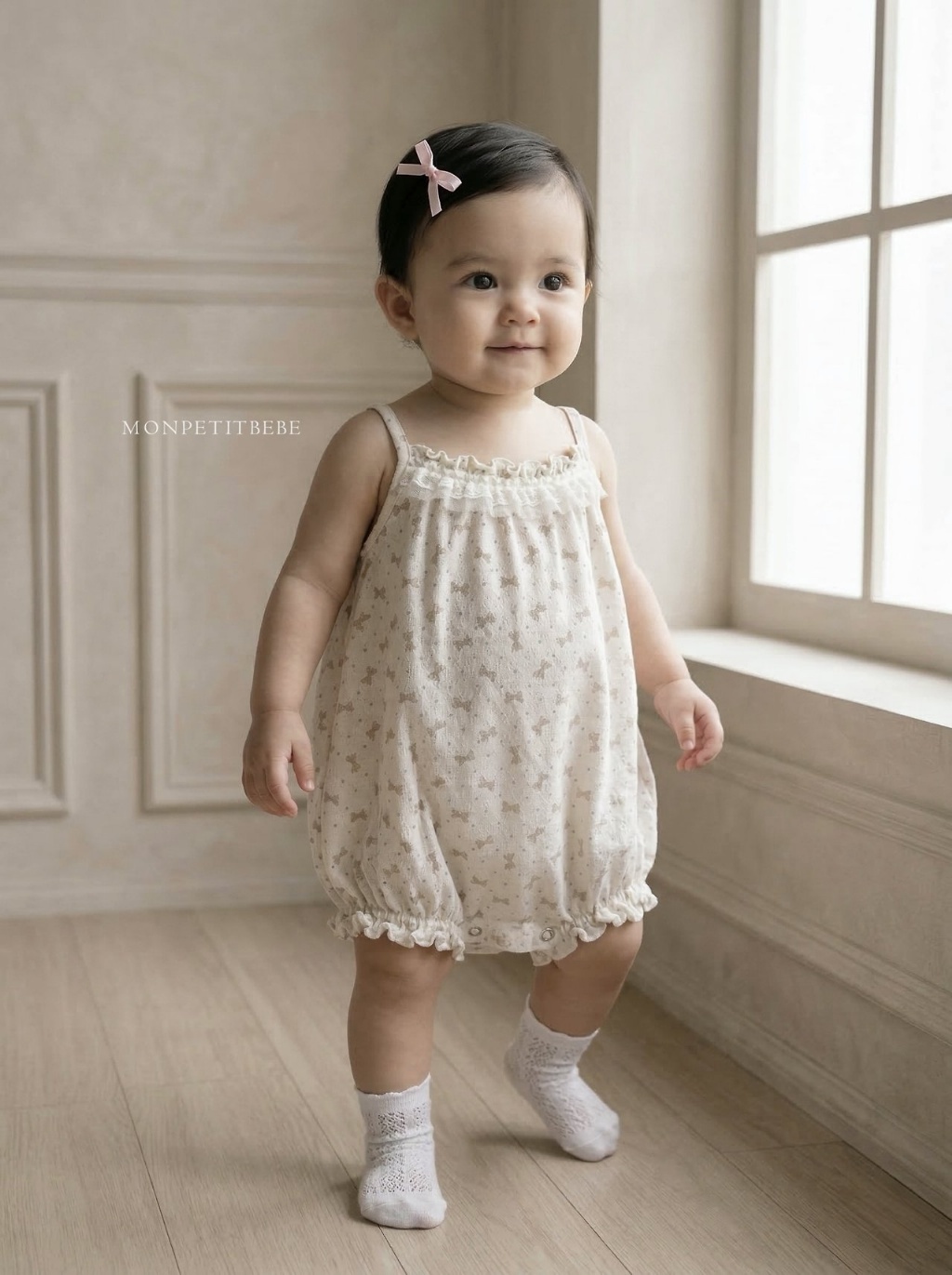 正韓夏Monpetitbebe 嫩嬰蝴蝶結點點吊帶包屁衣