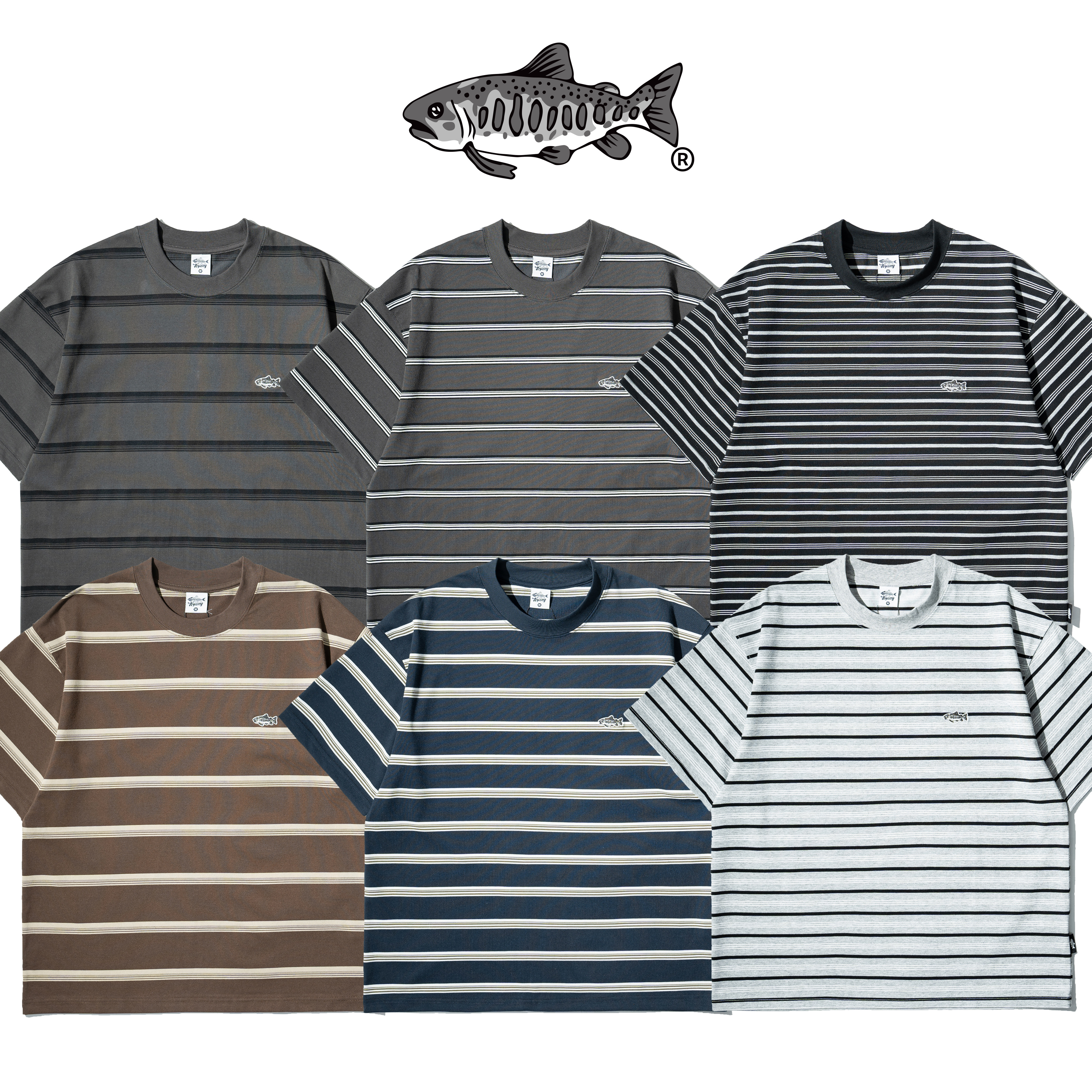 AGILITY Embroidery Stripe Boxy Tee 寬短 小鮭魚刺繡 條紋短Tee [RS0-S26]