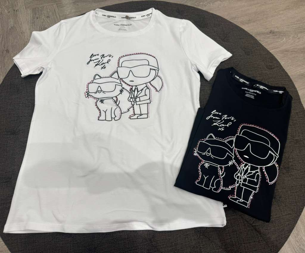 【預購】Karl Lagerfeld H040427 老佛爺與貓咪圖案 T-Shirt