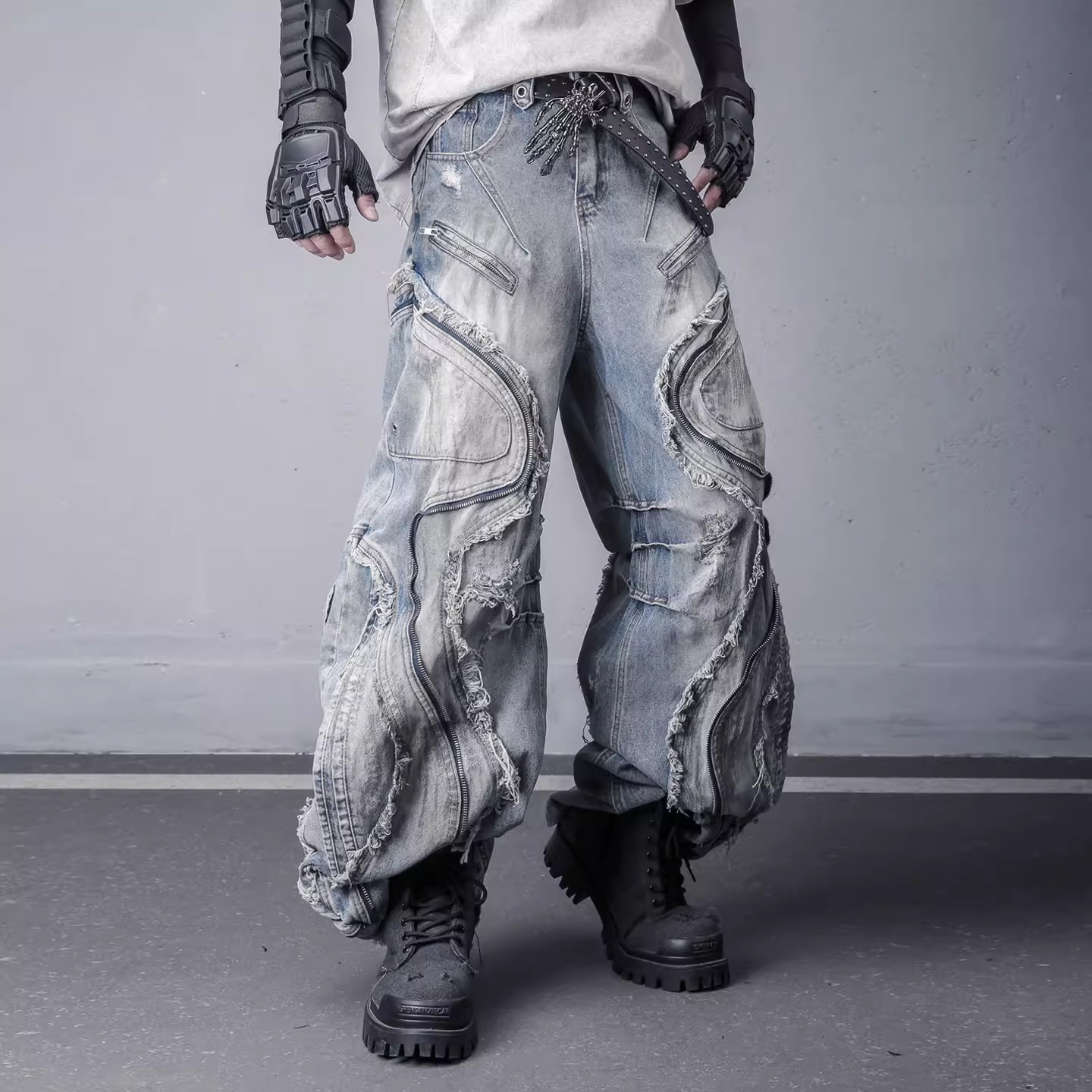 𝙏𝙀𝘾𝙃𝙒𝙀𝘼𝙍 廢土暗黑重工流蘇彎刀牛仔褲