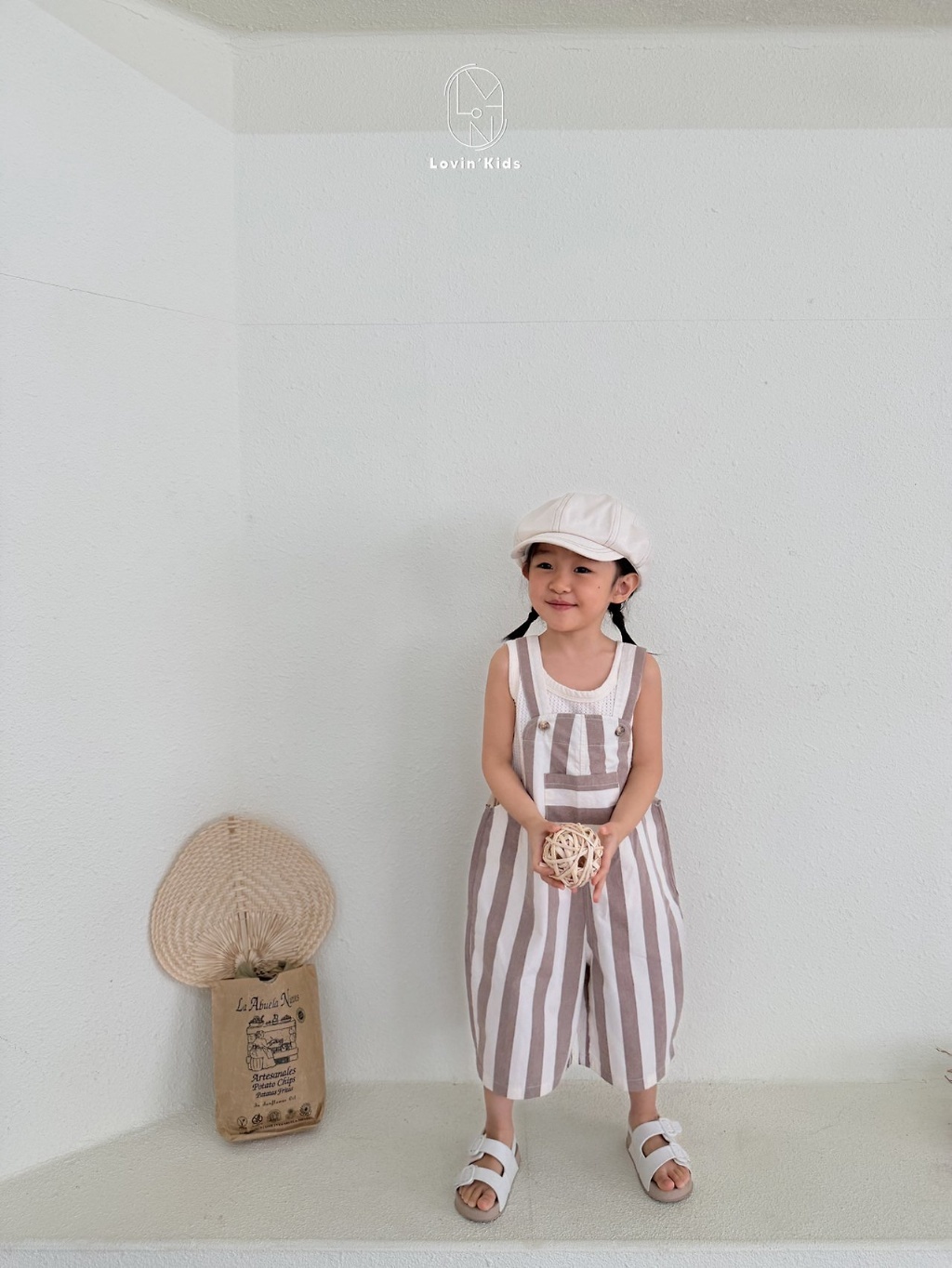 正韓夏LoVin 兩色純棉美式直條吊帶褲