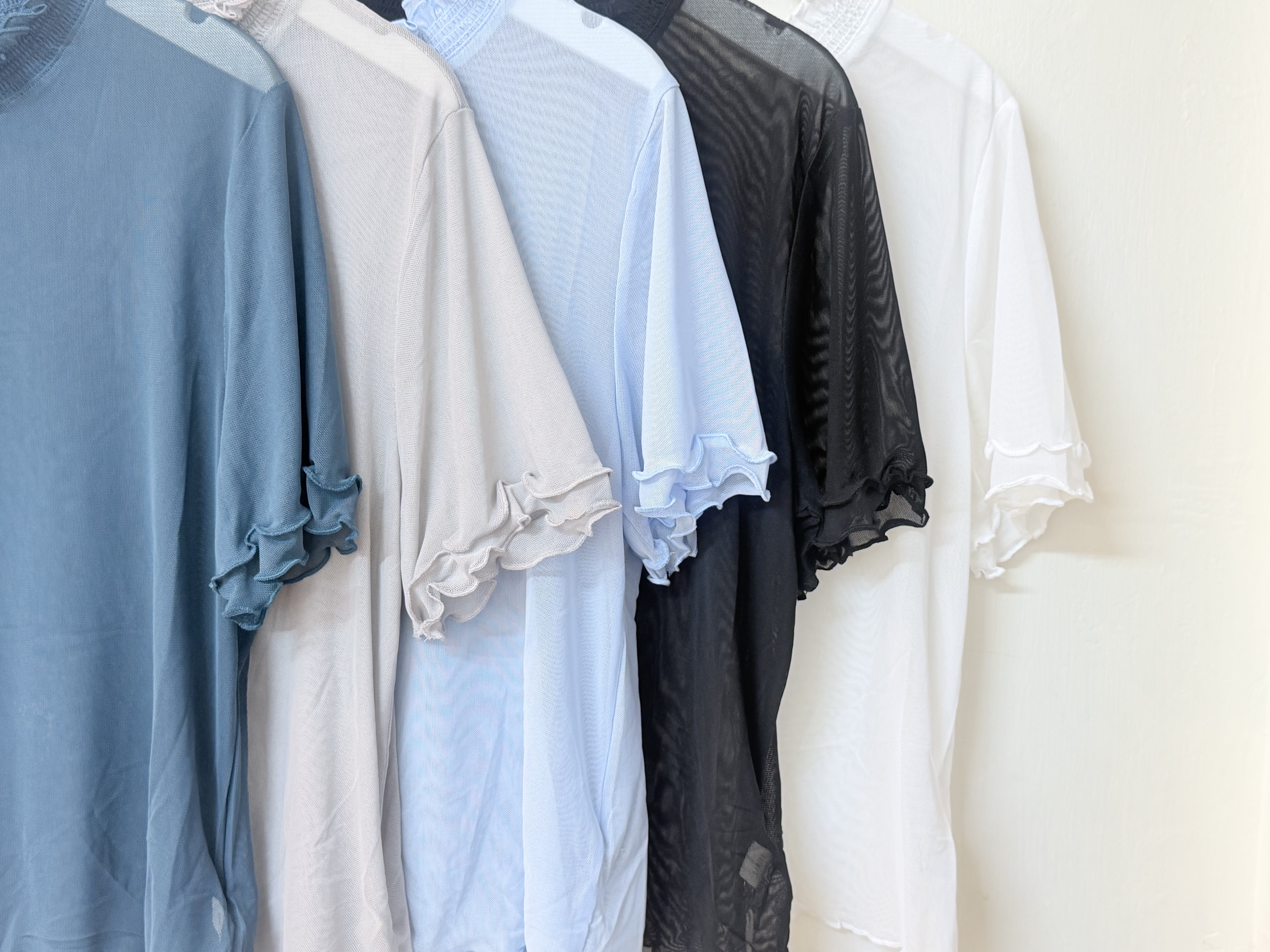 透膚彈性Ruffle短袖