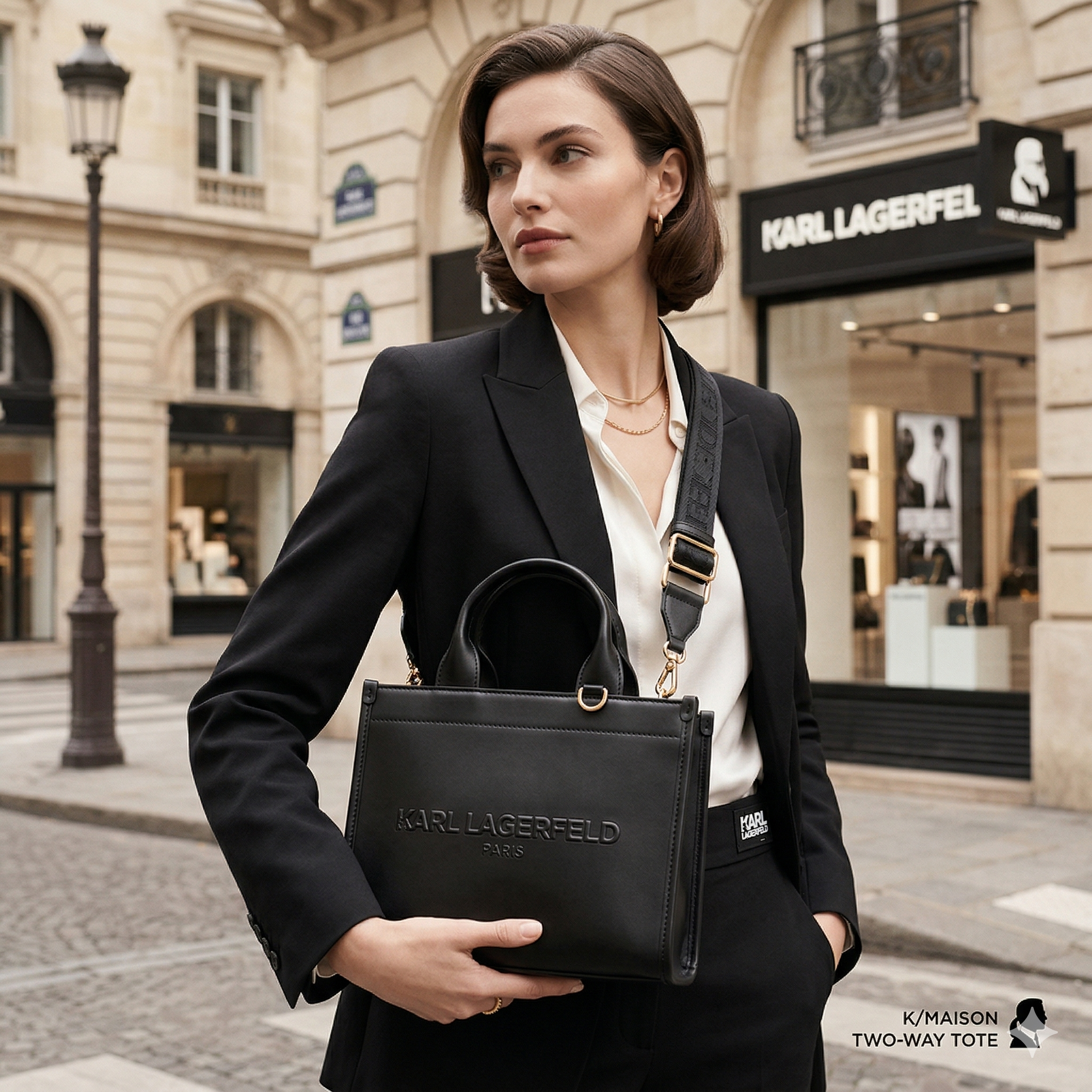 【預購】Karl Lagerfeld H040408  壓印標誌皮革兩用手提袋