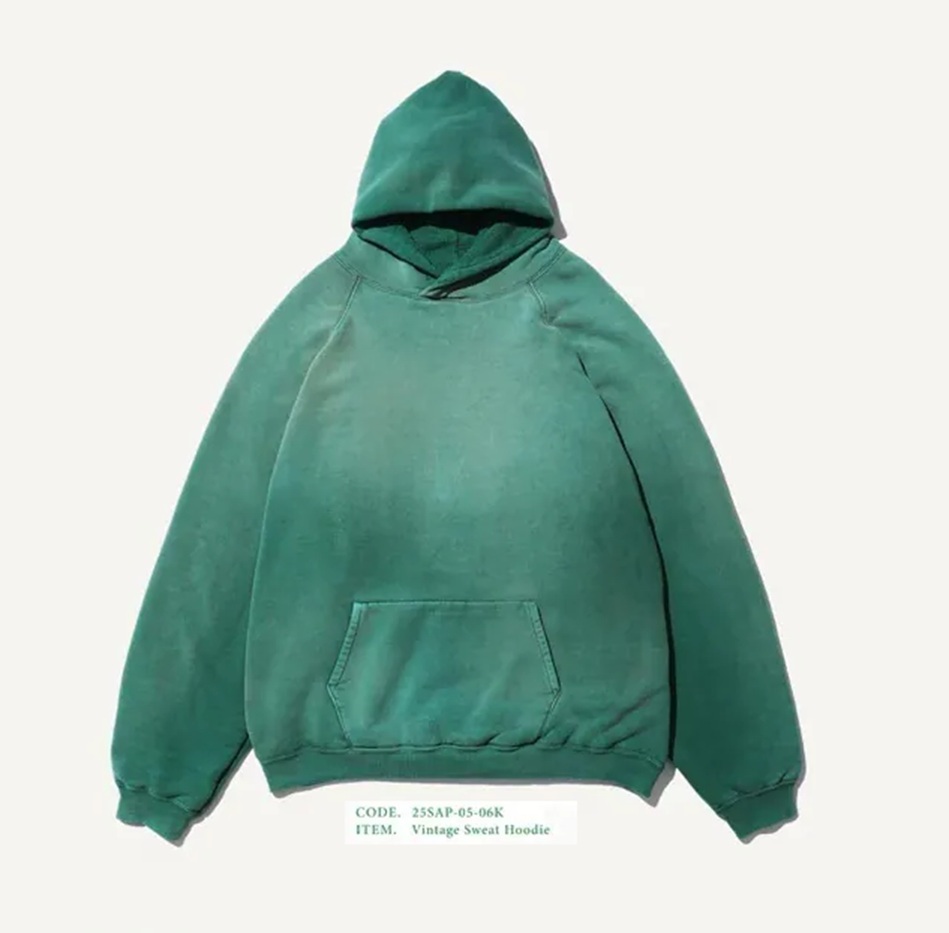 LAST PCS: A.PRESSE VINTAGE SWEAT HOODIE (25SAP-05-06K) - GREEN PRE ORDER ITEM (預訂中)