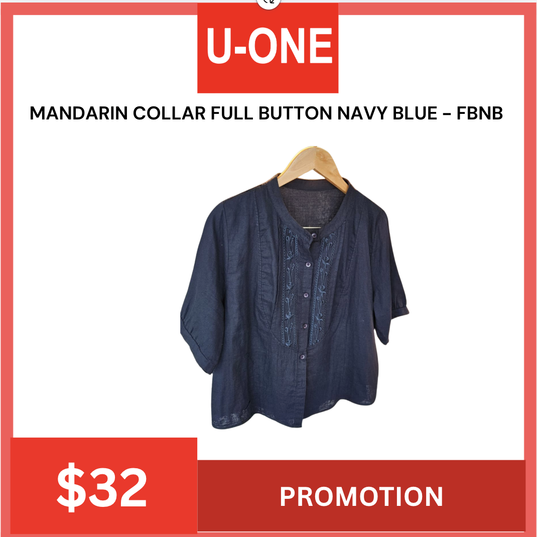 MANDARIN COLLAR FULL BUTTON NAVY BLUE - FBNB