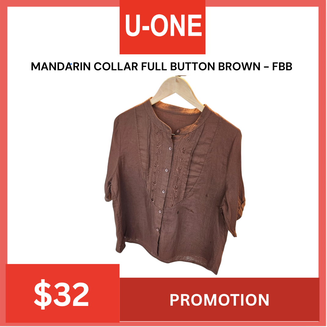 MANDARIN COLLAR FULL BUTTON BROWN - FBB