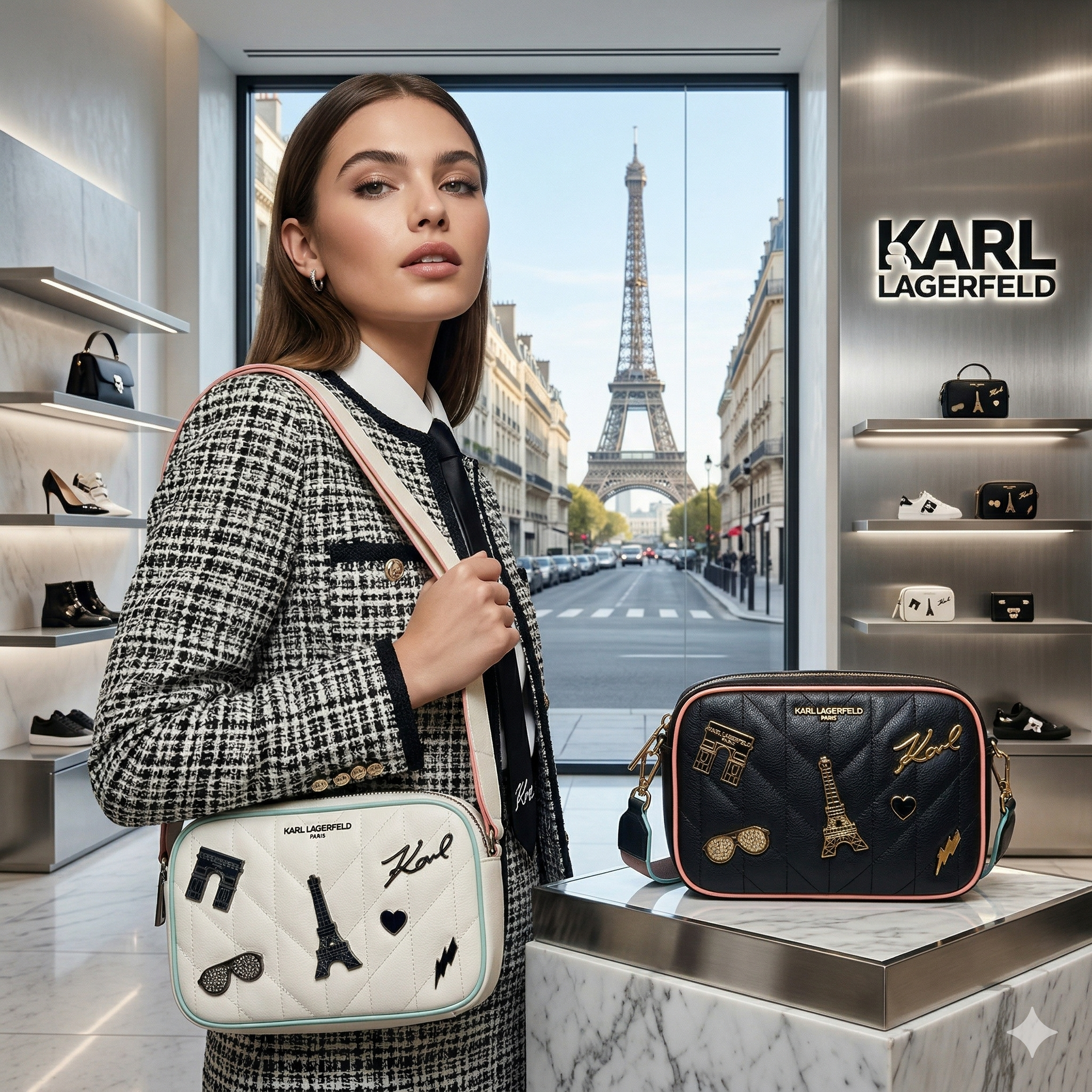 【預購】Karl Lagerfeld H040419 巴黎鐵塔標誌相機包