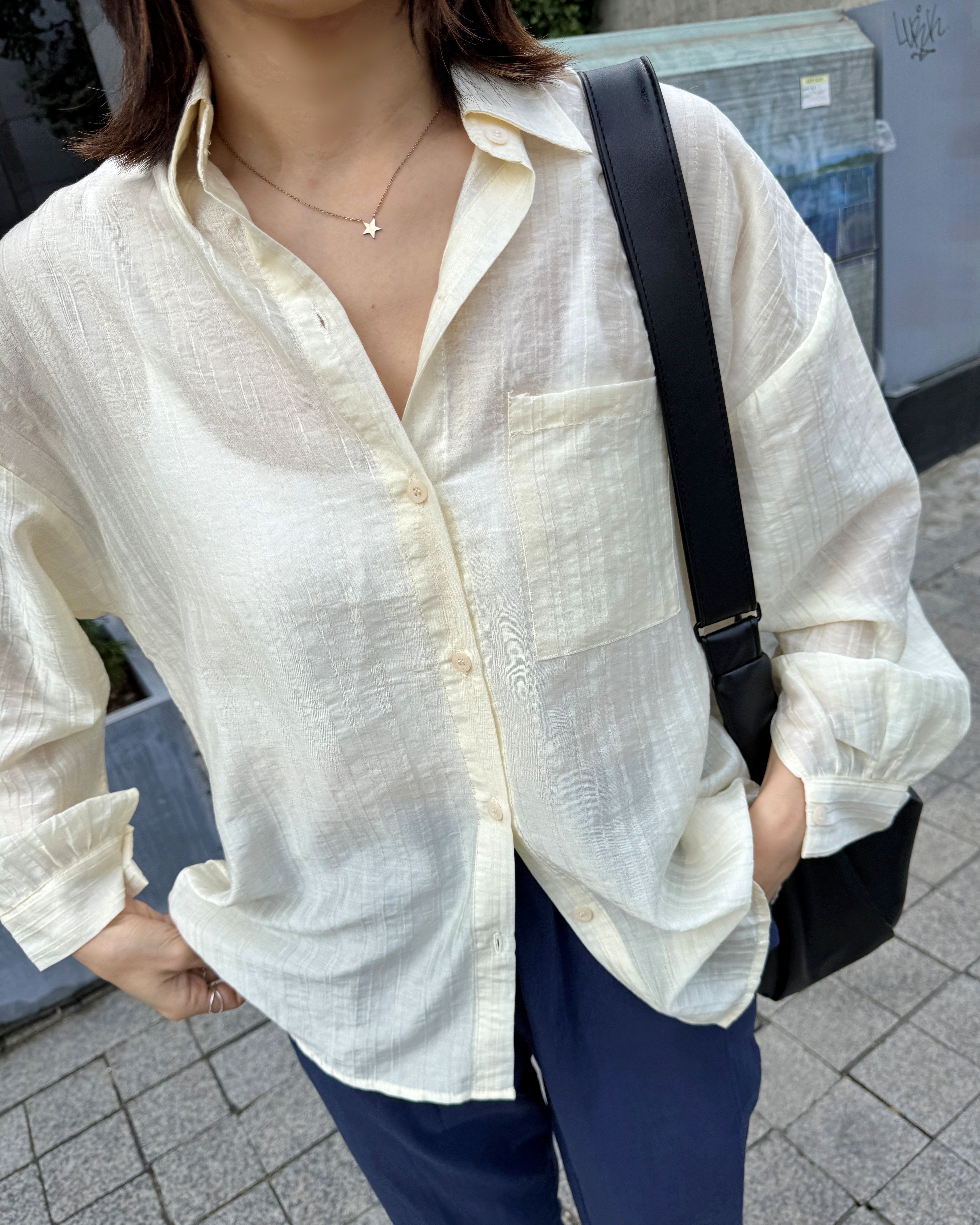 正韓清透光澤紡紗襯衫 (黃)