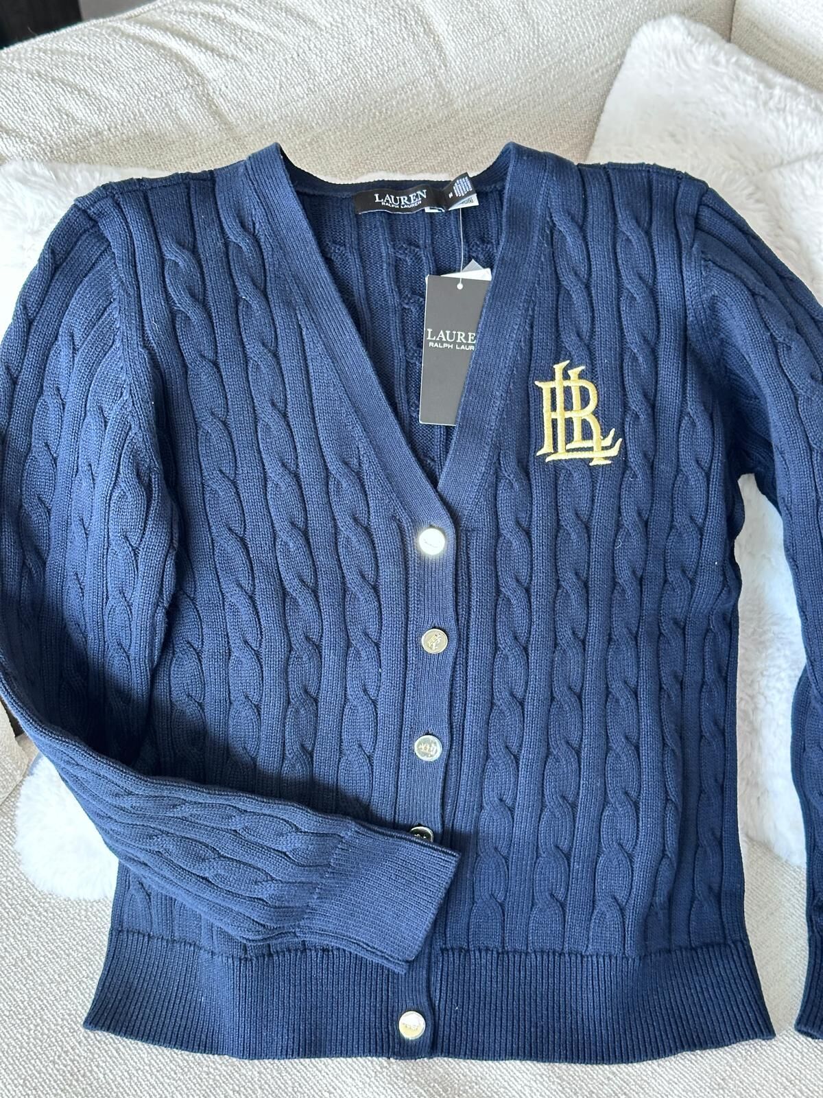 RY16 Lauren RL 深藍色針織開胸外套