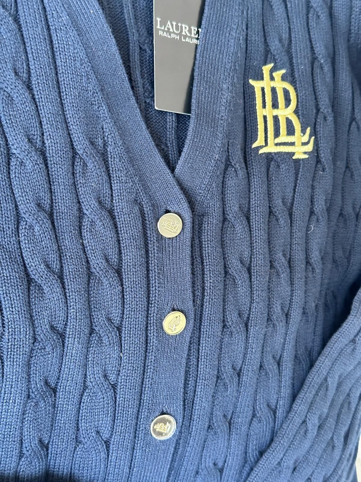 RY16 Lauren RL 深藍色針織開胸外套