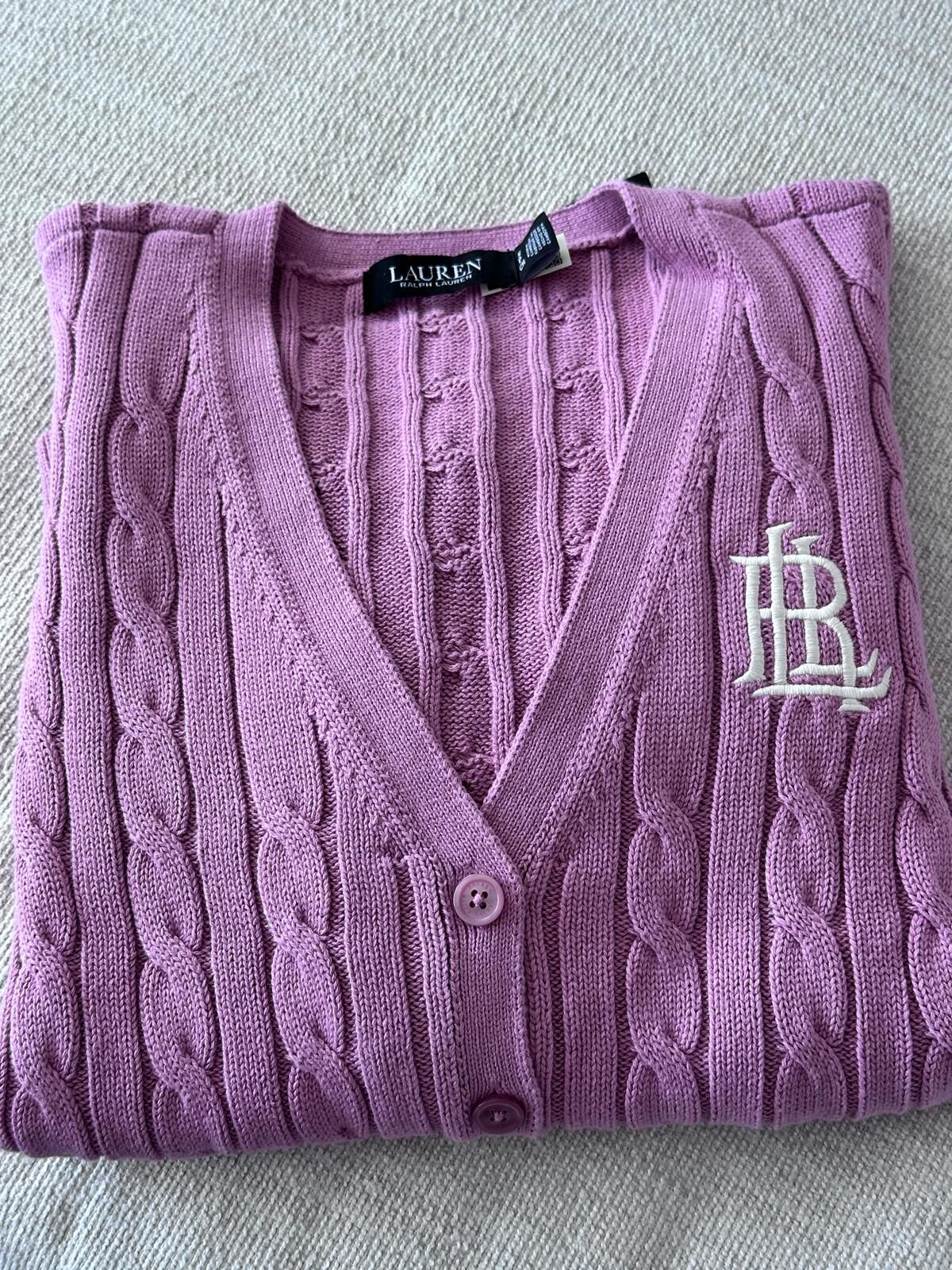 RY17 Lauren RL 玫瑰色針織開胸外套