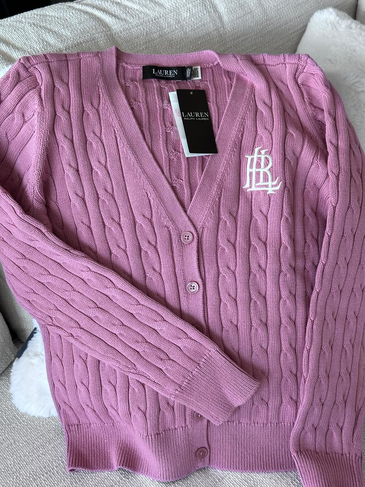 RY17 Lauren RL 玫瑰色針織開胸外套