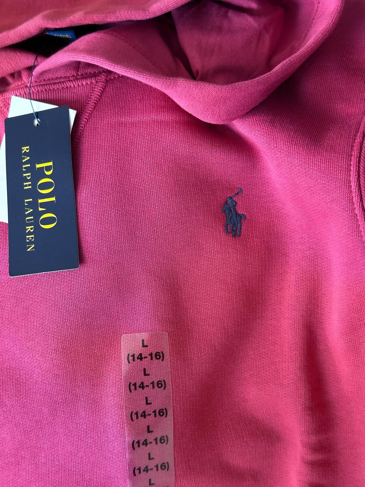 RY19 Polo RL 男童 紅色有帽抓毛衛衣 (深藍色馬仔)  (L=約 胸38", 長23")