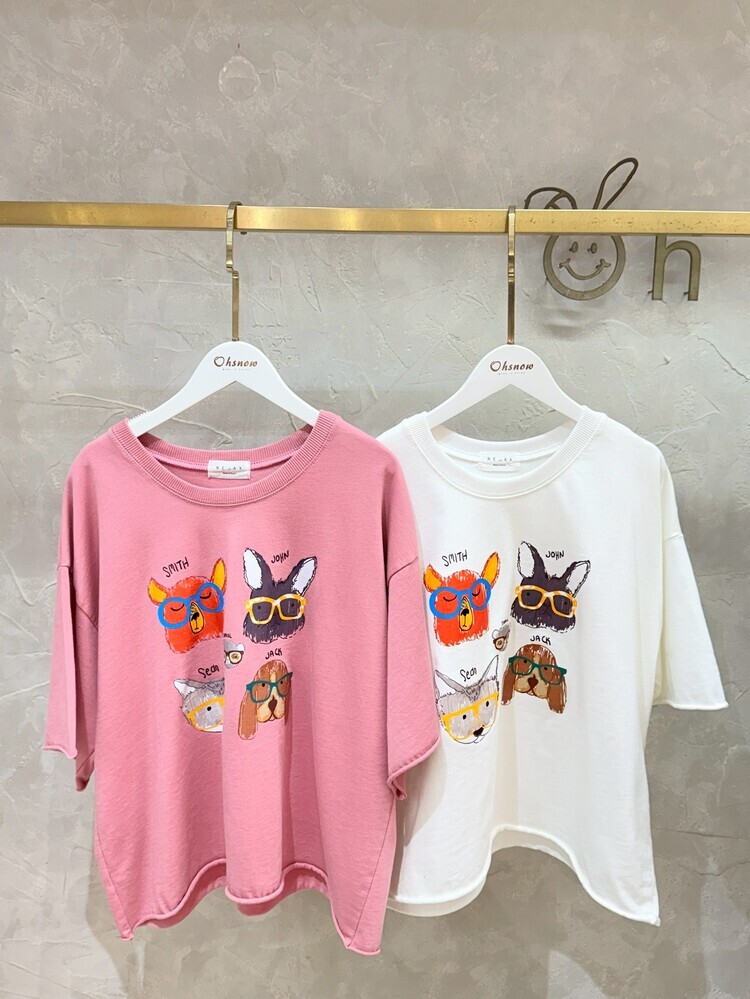 手繪五隻大頭動物上衣