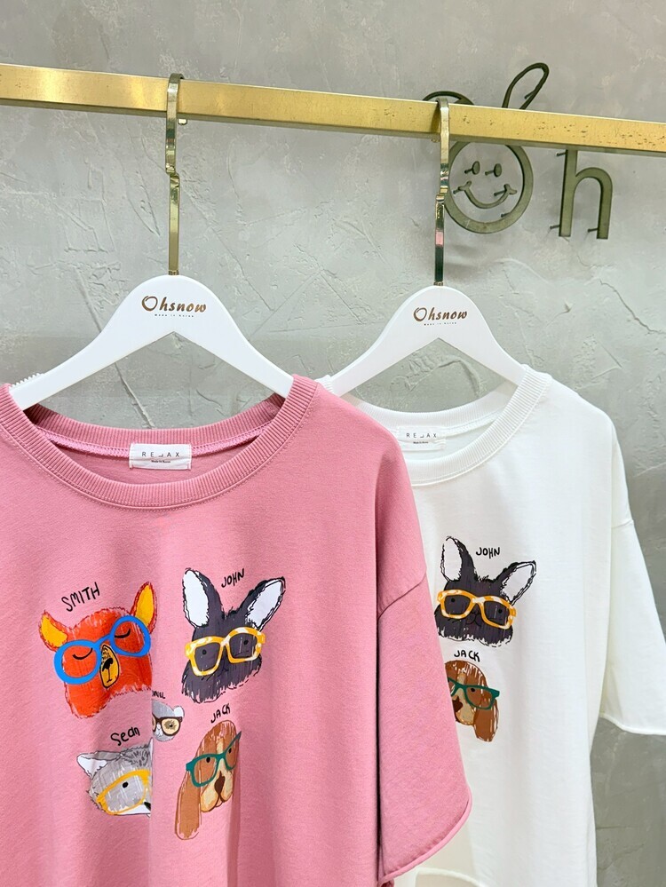 手繪五隻大頭動物上衣