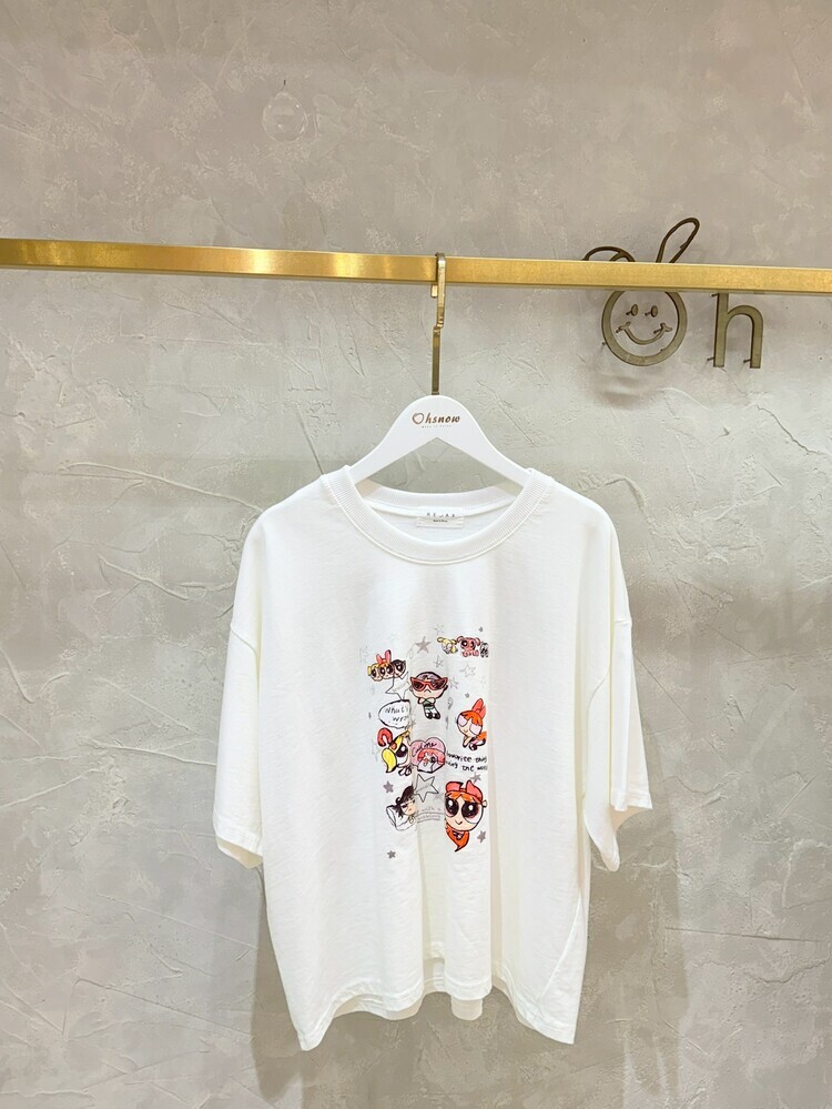 『白色』手繪風可愛飛天小女警上衣