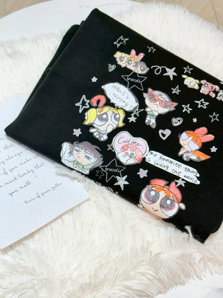 『白色』手繪風可愛飛天小女警上衣