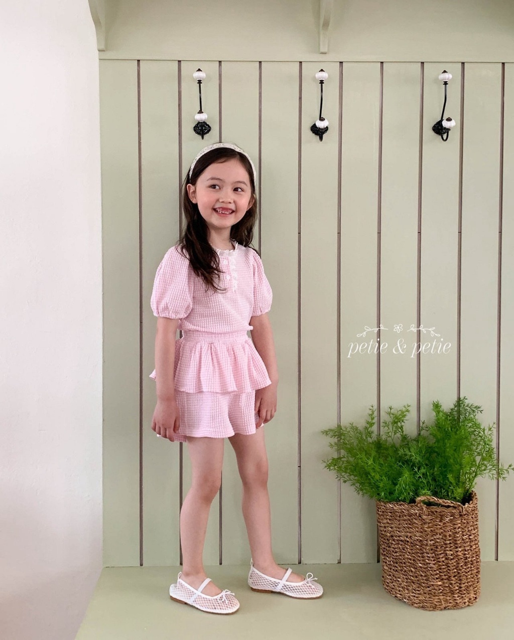 正韓夏Petitpetit 兩色公主澎袖格子上衣