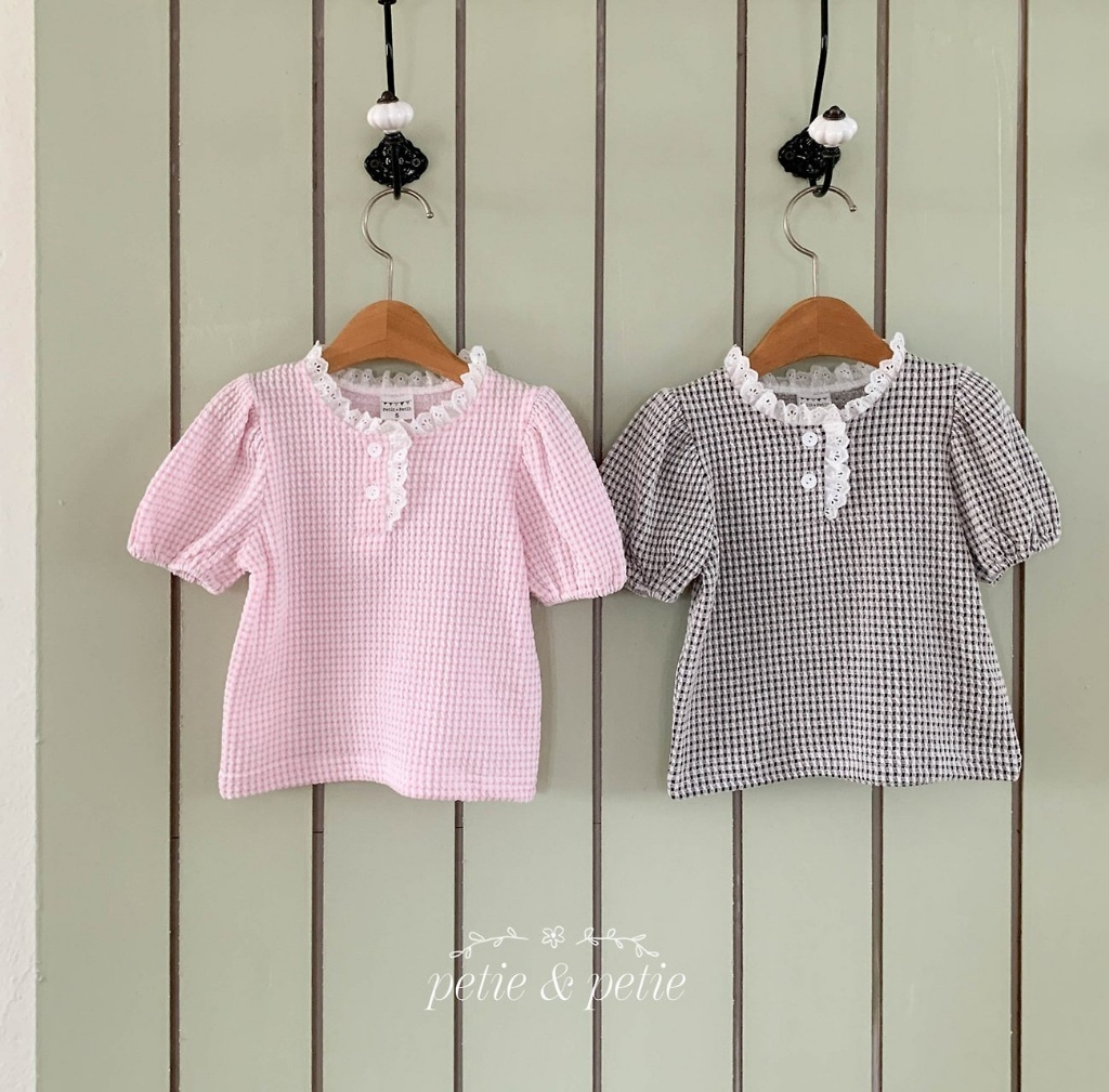 正韓夏Petitpetit 兩色公主澎袖格子上衣
