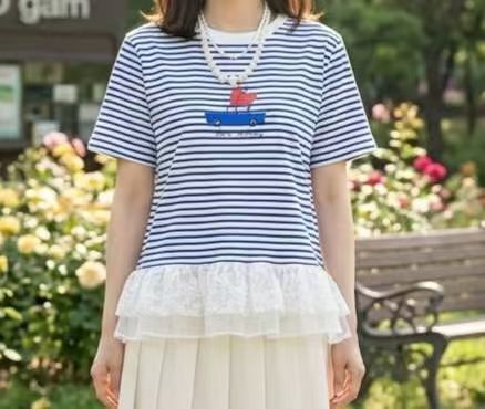 韓國高質橫間拼lace腳top~156M