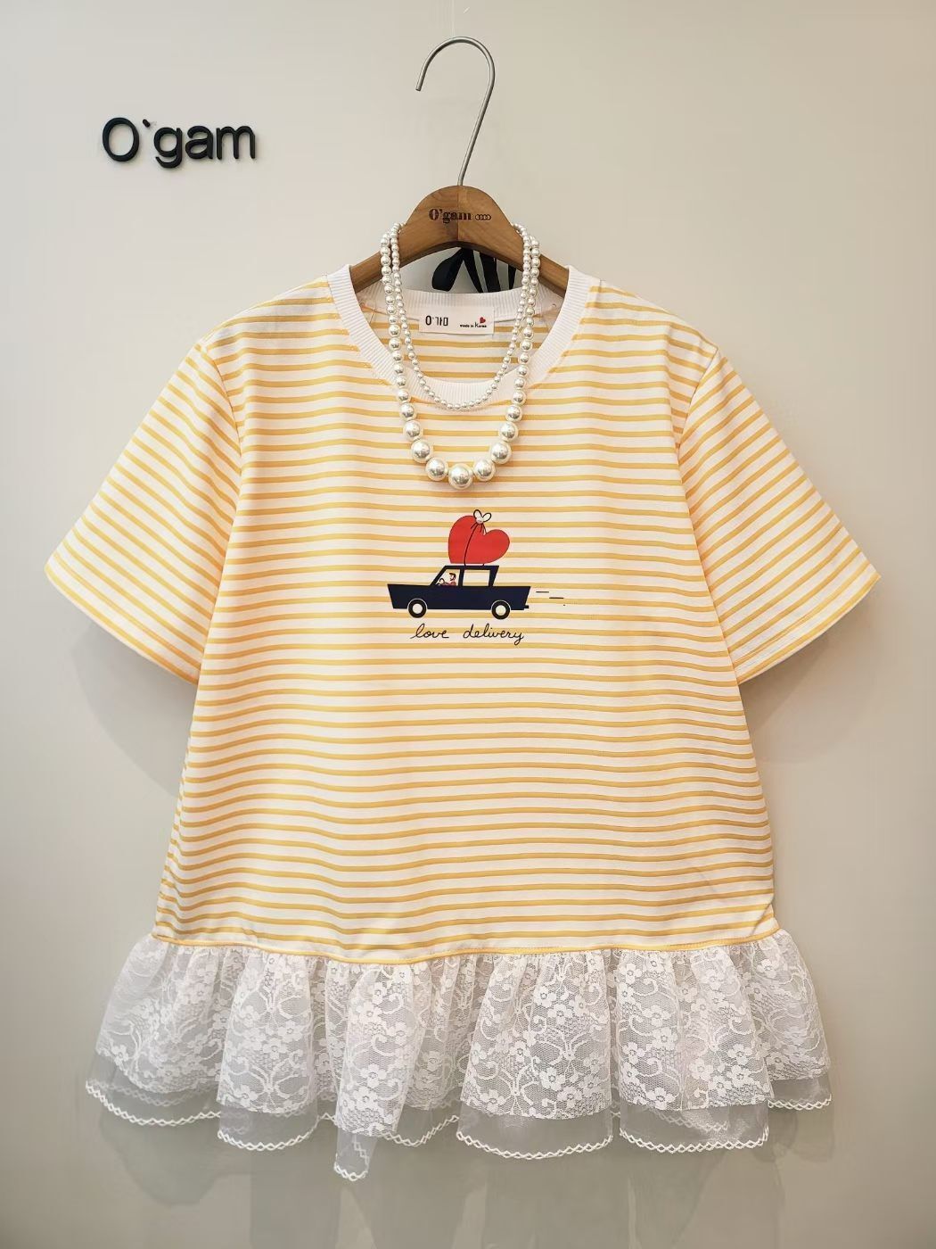 韓國高質橫間拼lace腳top~156M