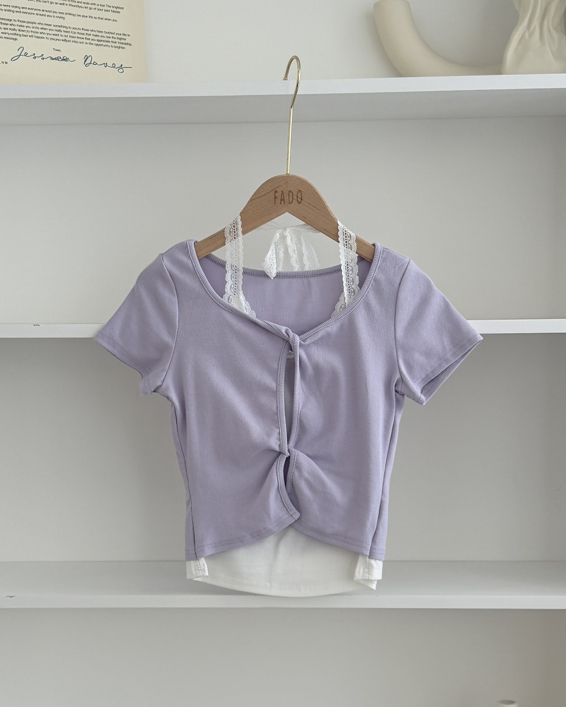 法朵Fado shop｜扭結蕾絲假兩件短T 0285002 三色