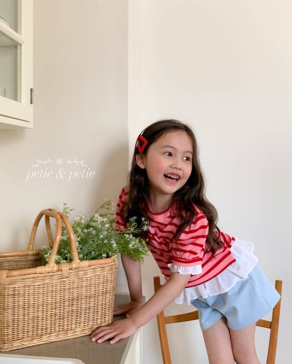 正韓夏Petitpetit 兩色條紋假兩件甜美上衣