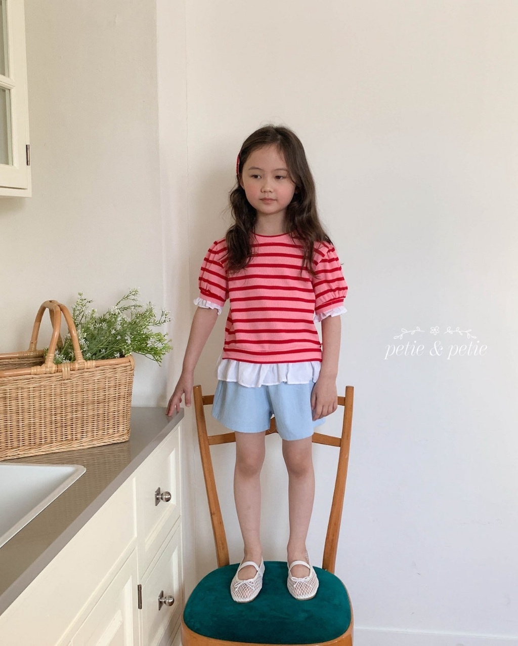 正韓夏Petitpetit 兩色條紋假兩件甜美上衣