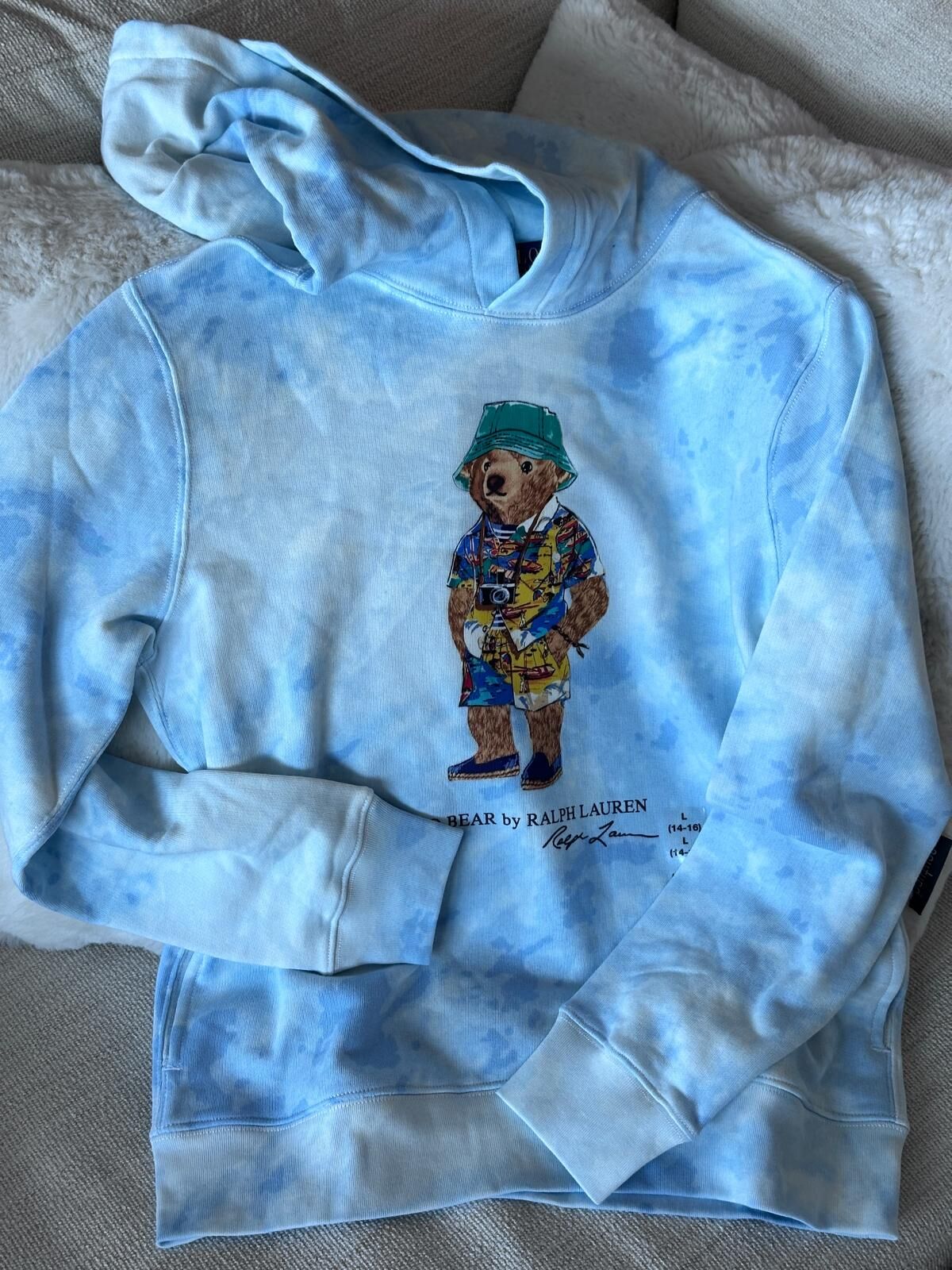 RY22 Polo RL 男童 淺藍色色有帽插袋衛衣 (旅行相機熊仔)