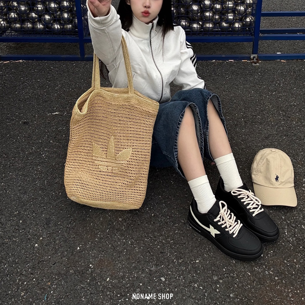 ADIDAS ORIGINALS KNITTING 三葉草 度假 法式 編織包 托特包 燕麥色