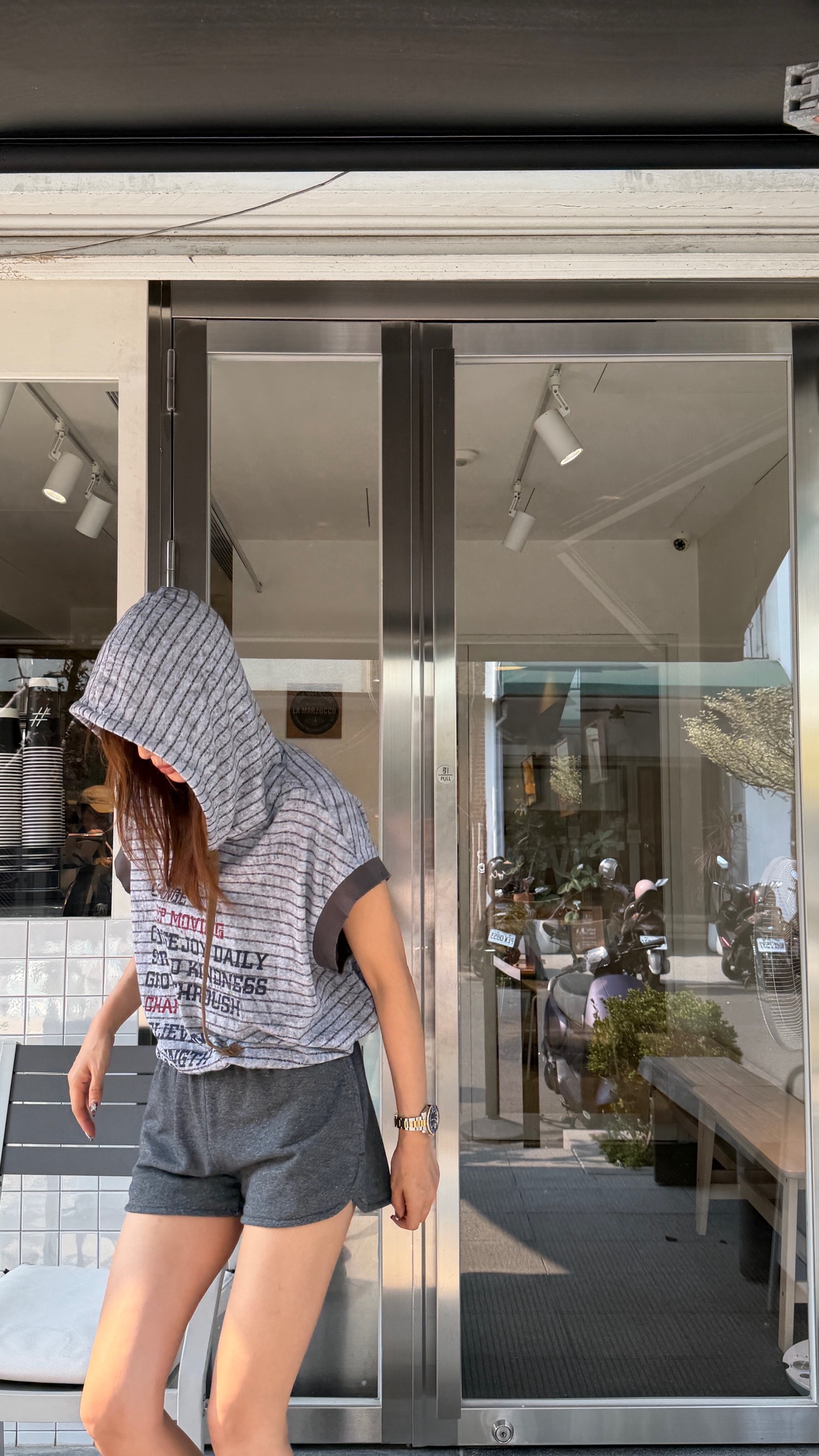 chance條紋連帽寬版背心