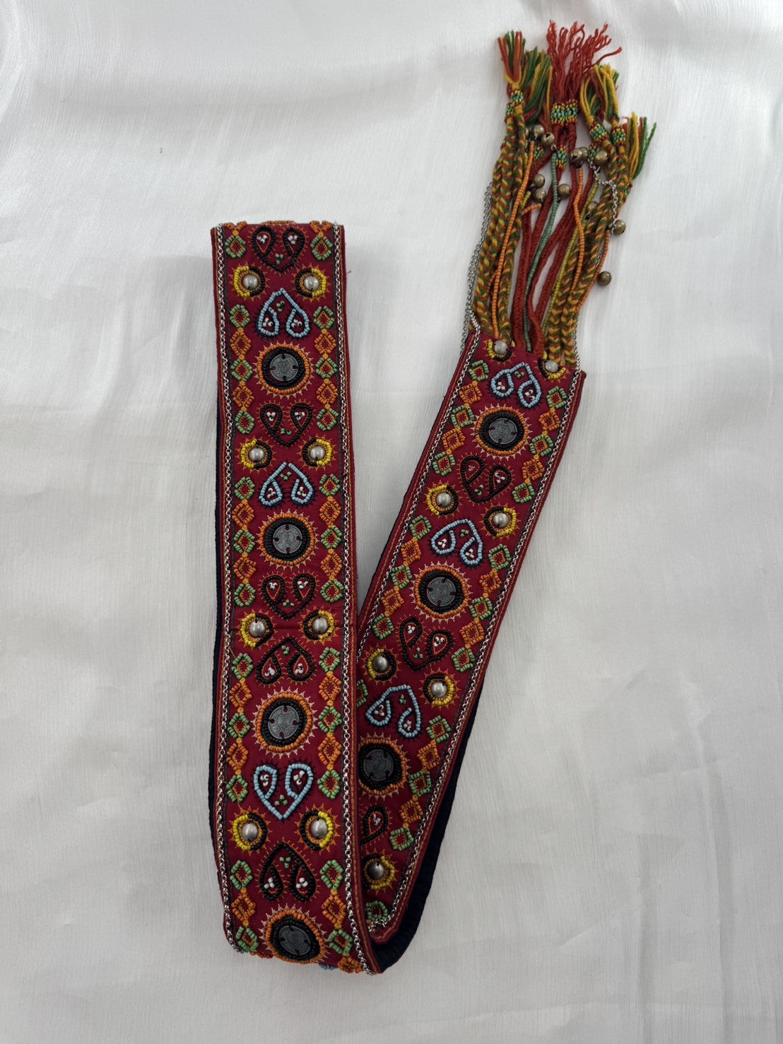 No.16手工珠繡刀冰流蘇肩背帶8*220cm（紅底）