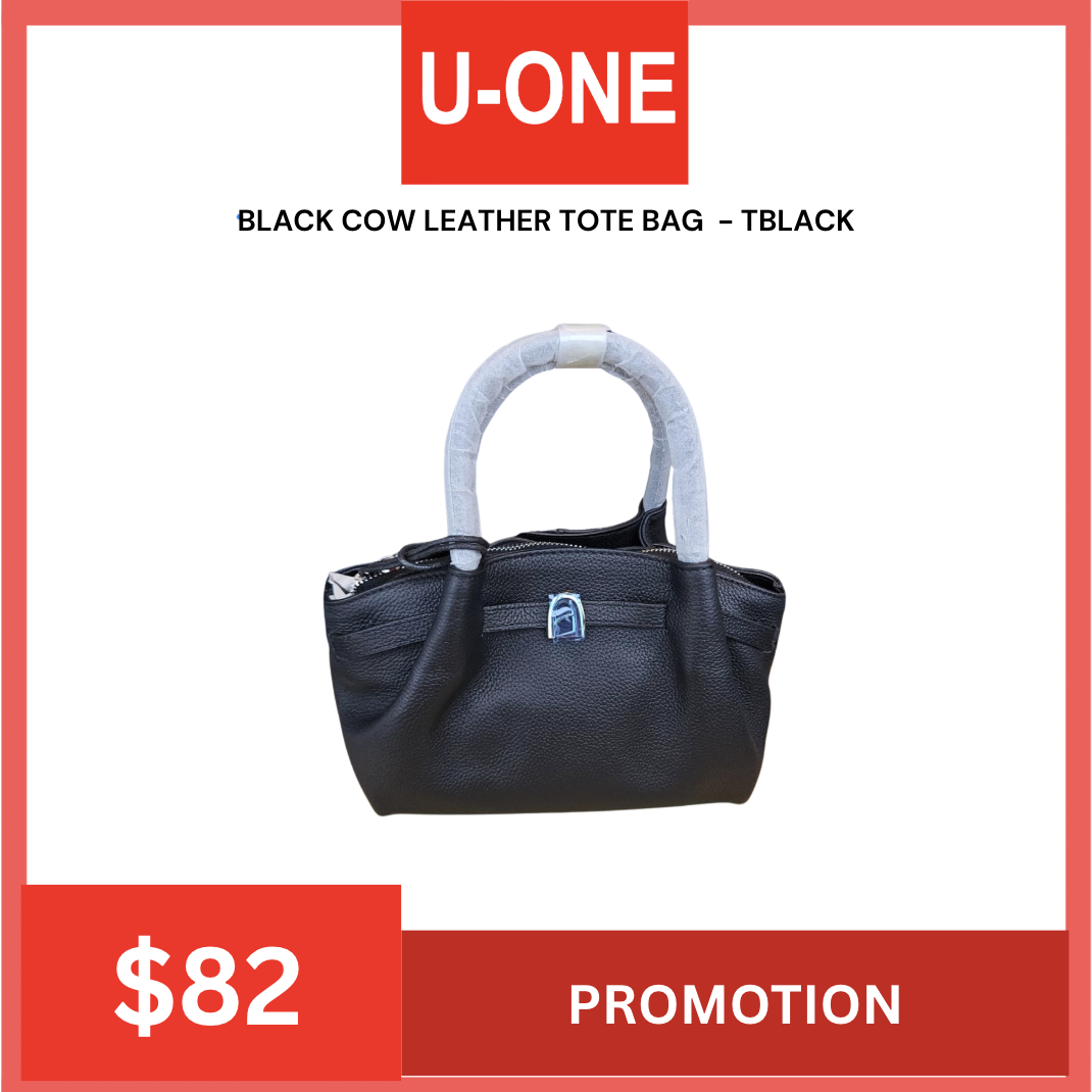 BLACK COW LEATHER TOTE BAG  - TBLACK