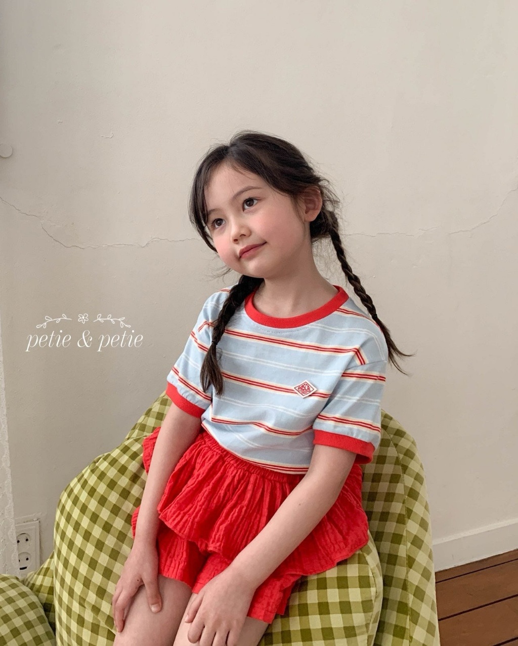 正韓夏Petitpetit 兩色小標條紋上衣