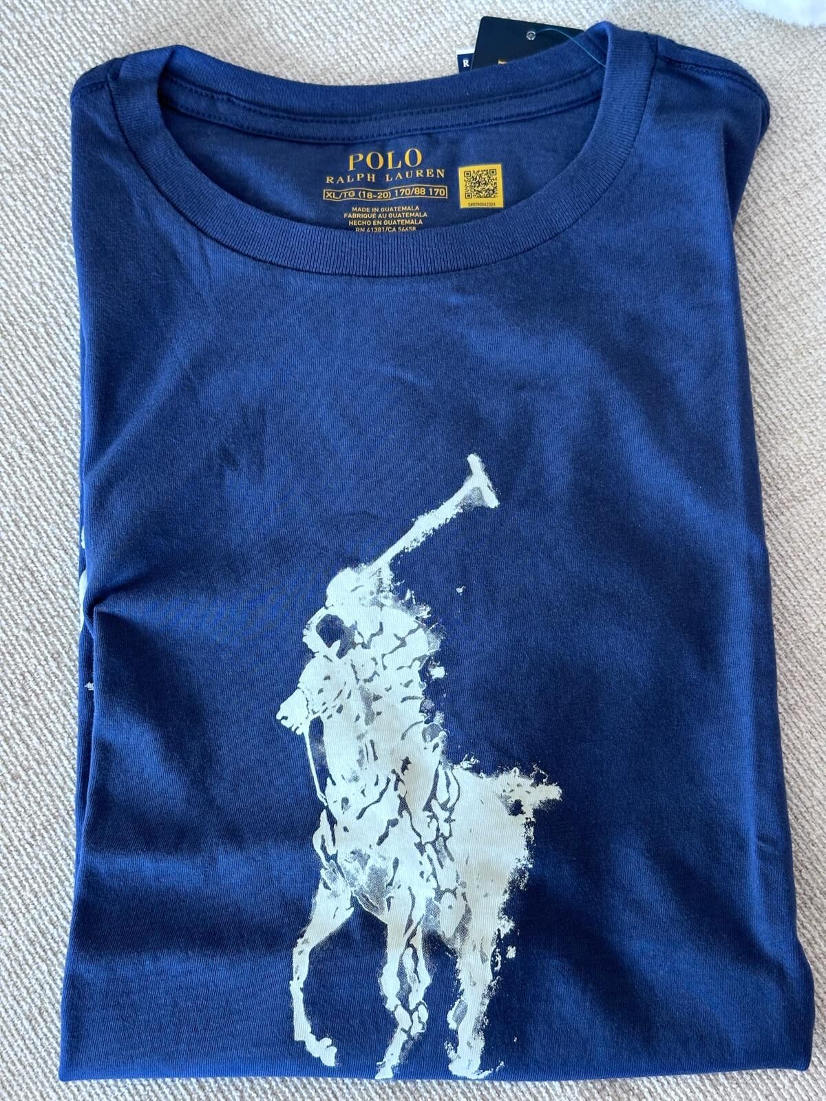 RY29 Polo RL 男童  白色大馬仔logo潑墨藍色短袖衫