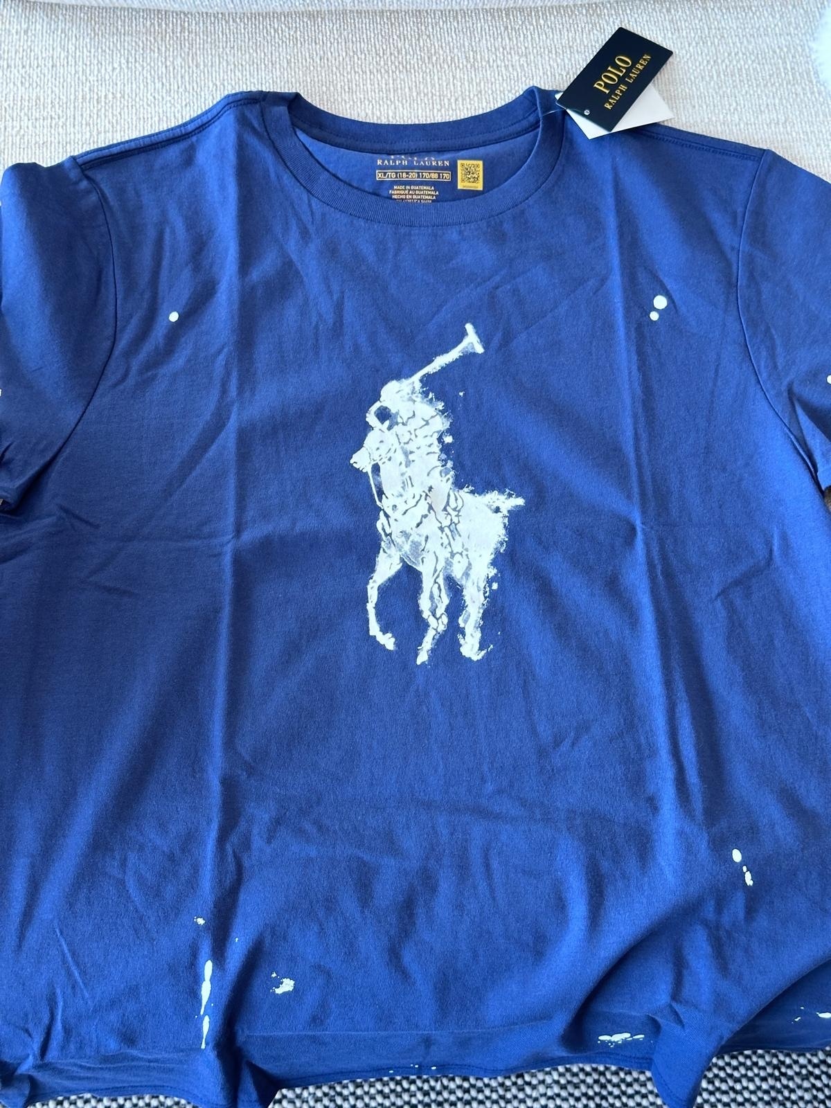 RY29 Polo RL 男童  白色大馬仔logo潑墨藍色短袖衫