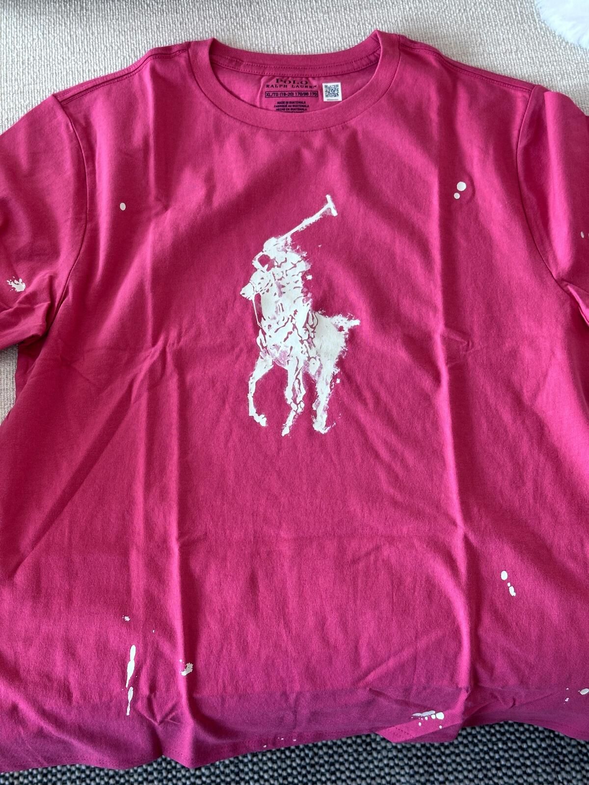 RY30 Polo RL 男童  白色大馬仔logo潑墨紅色短袖衫