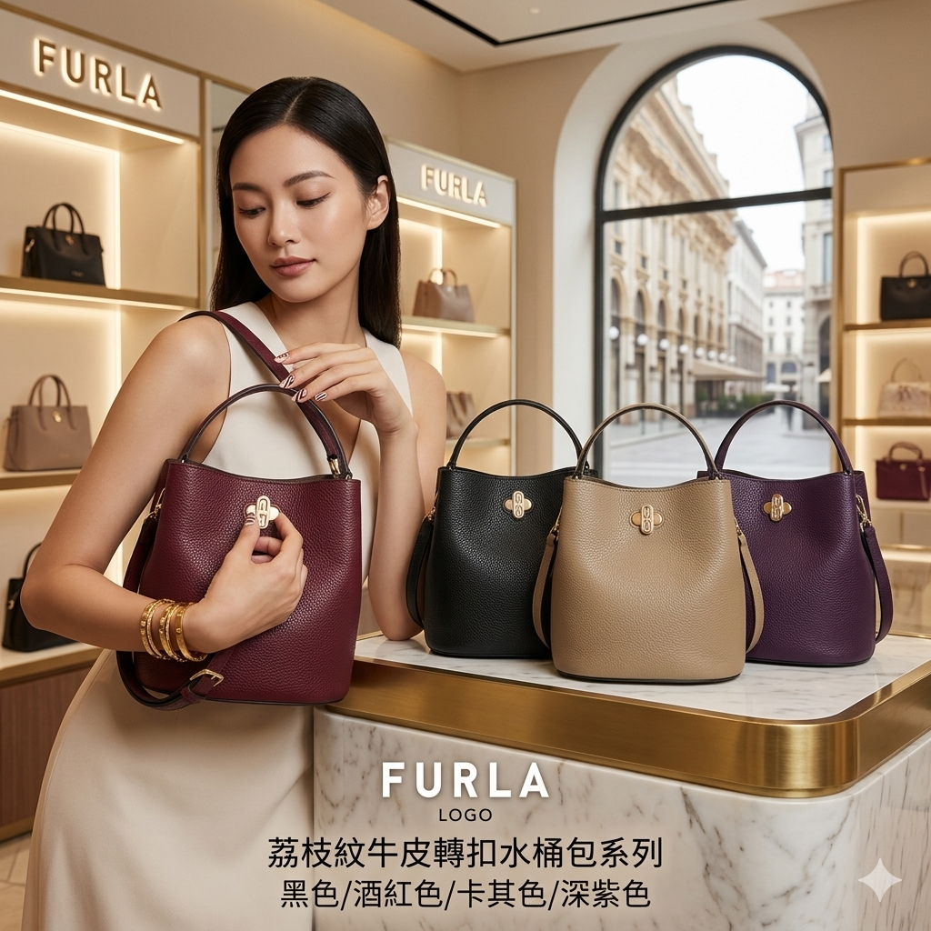 【預購】FURLA H040469 荔枝紋牛皮轉扣水桶包