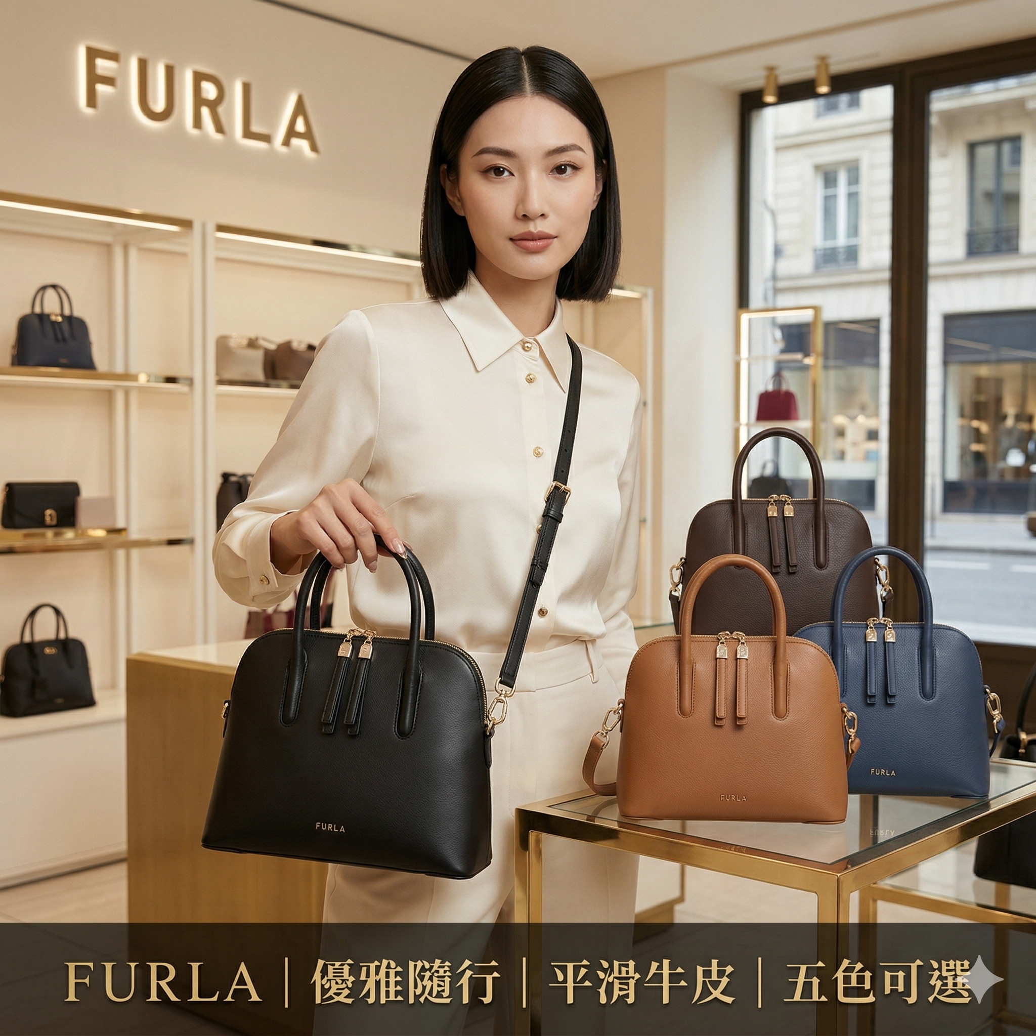 【預購】FURLA H040474 荔枝紋牛皮雙拉鍊手提斜背貝殼包