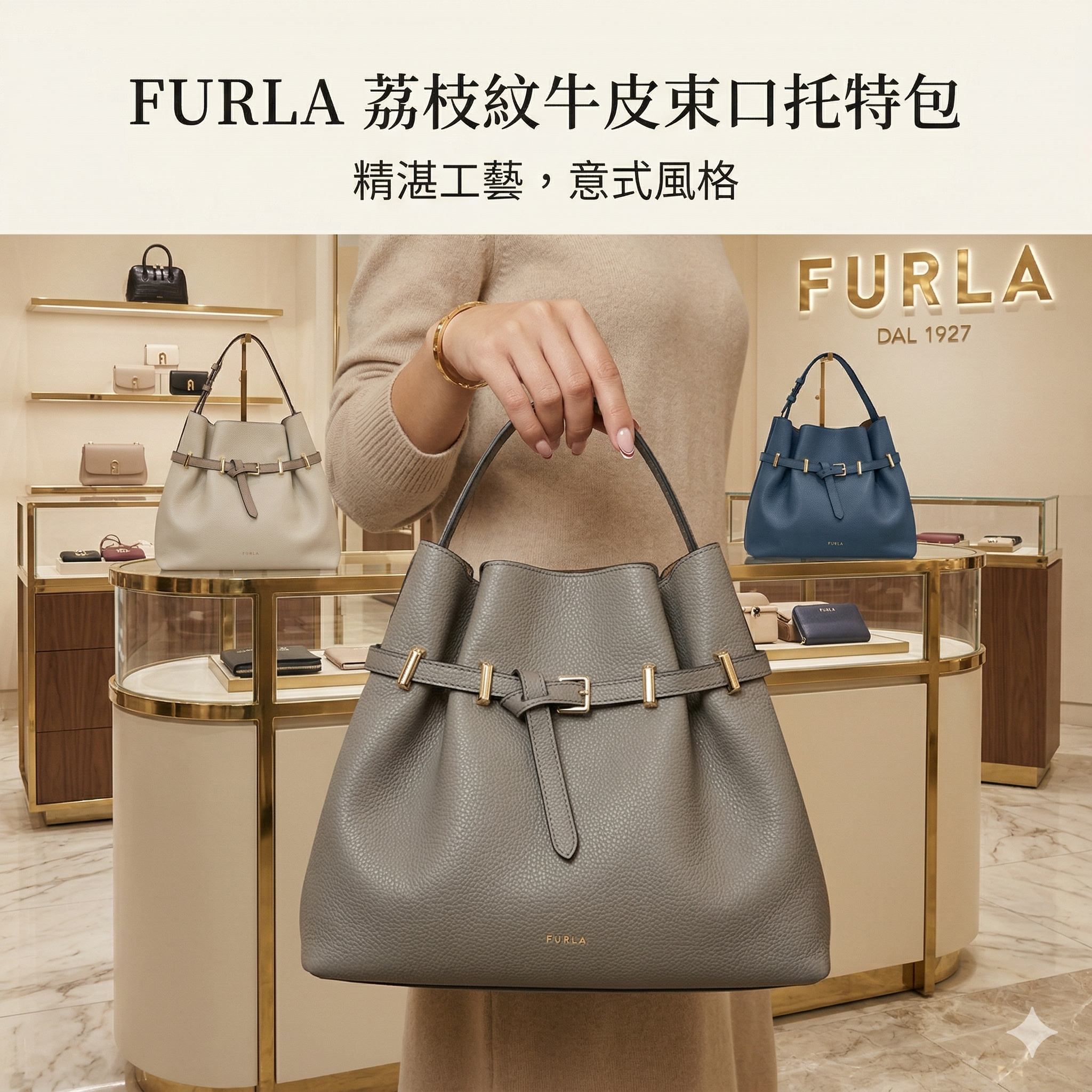 【預購】FURLA H040473 荔枝紋牛皮束口托特包