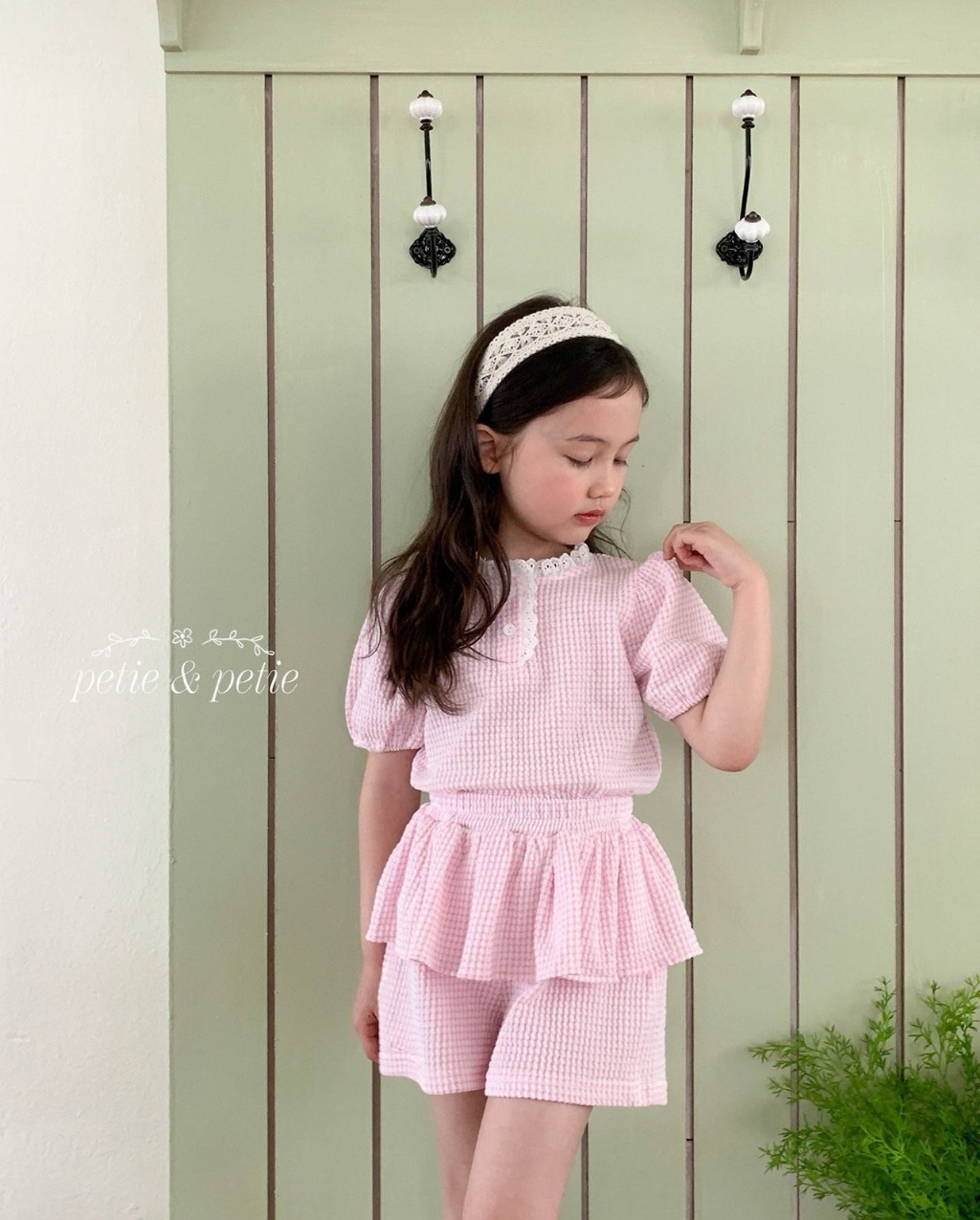 正韓夏Petitpetit 兩色雙層格子蛋糕短褲