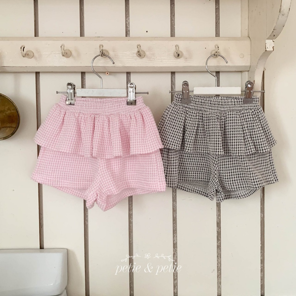 正韓夏Petitpetit 兩色雙層格子蛋糕短褲