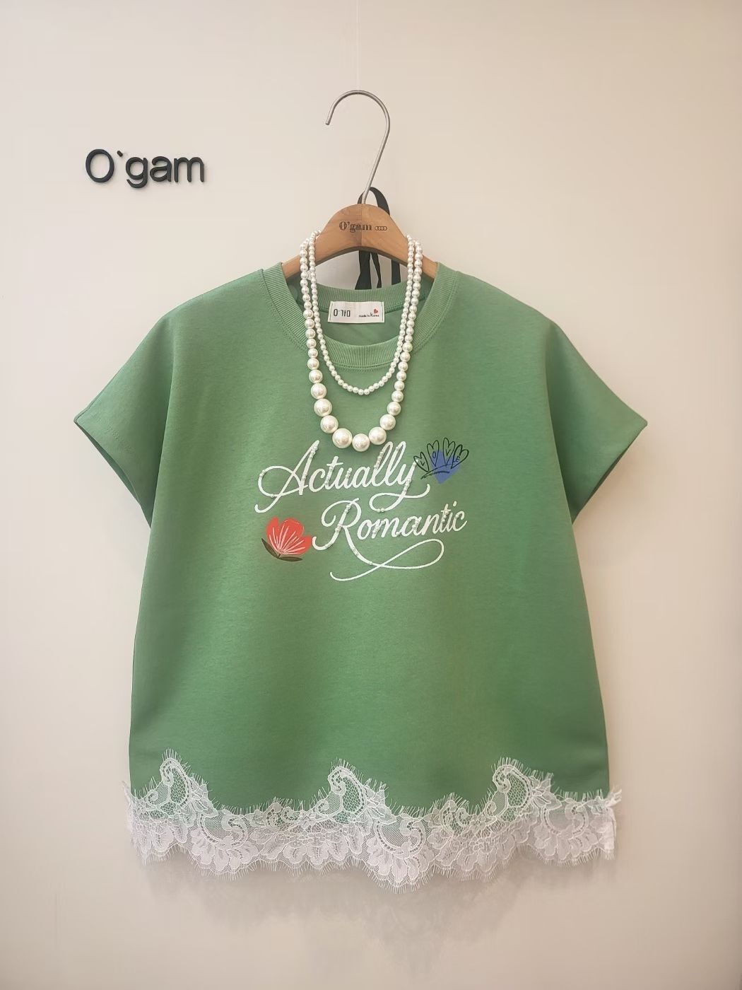 韓國英文字拼衫腳lace top~156AE