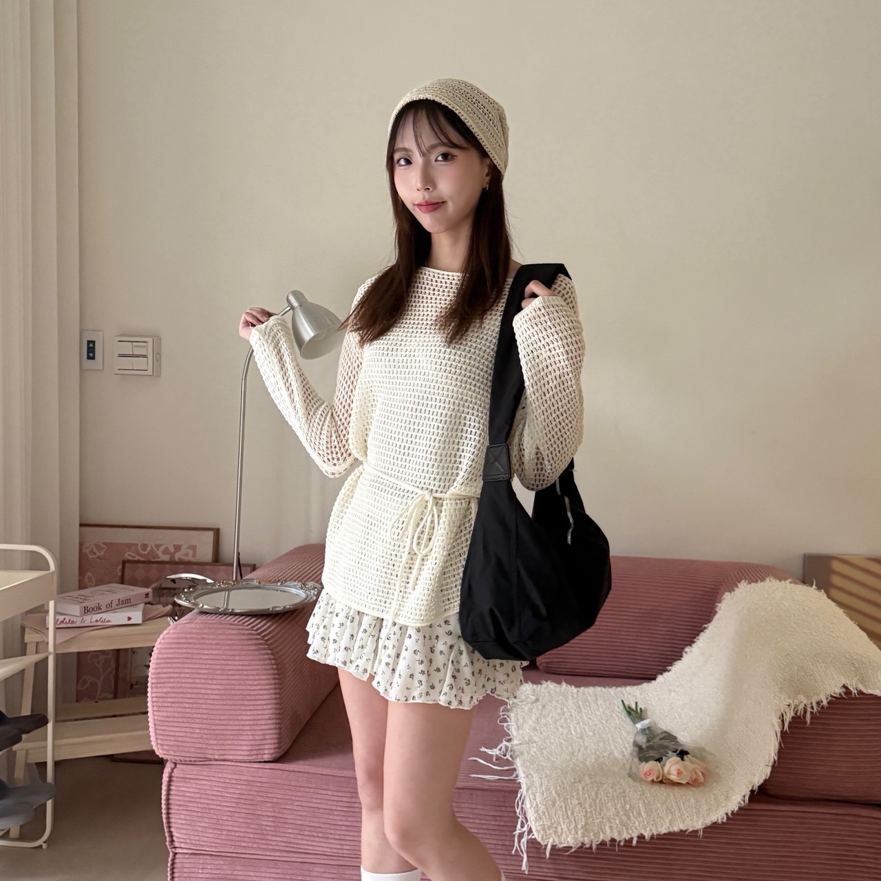 10733 簍空洞洞綁帶針織衫(R)