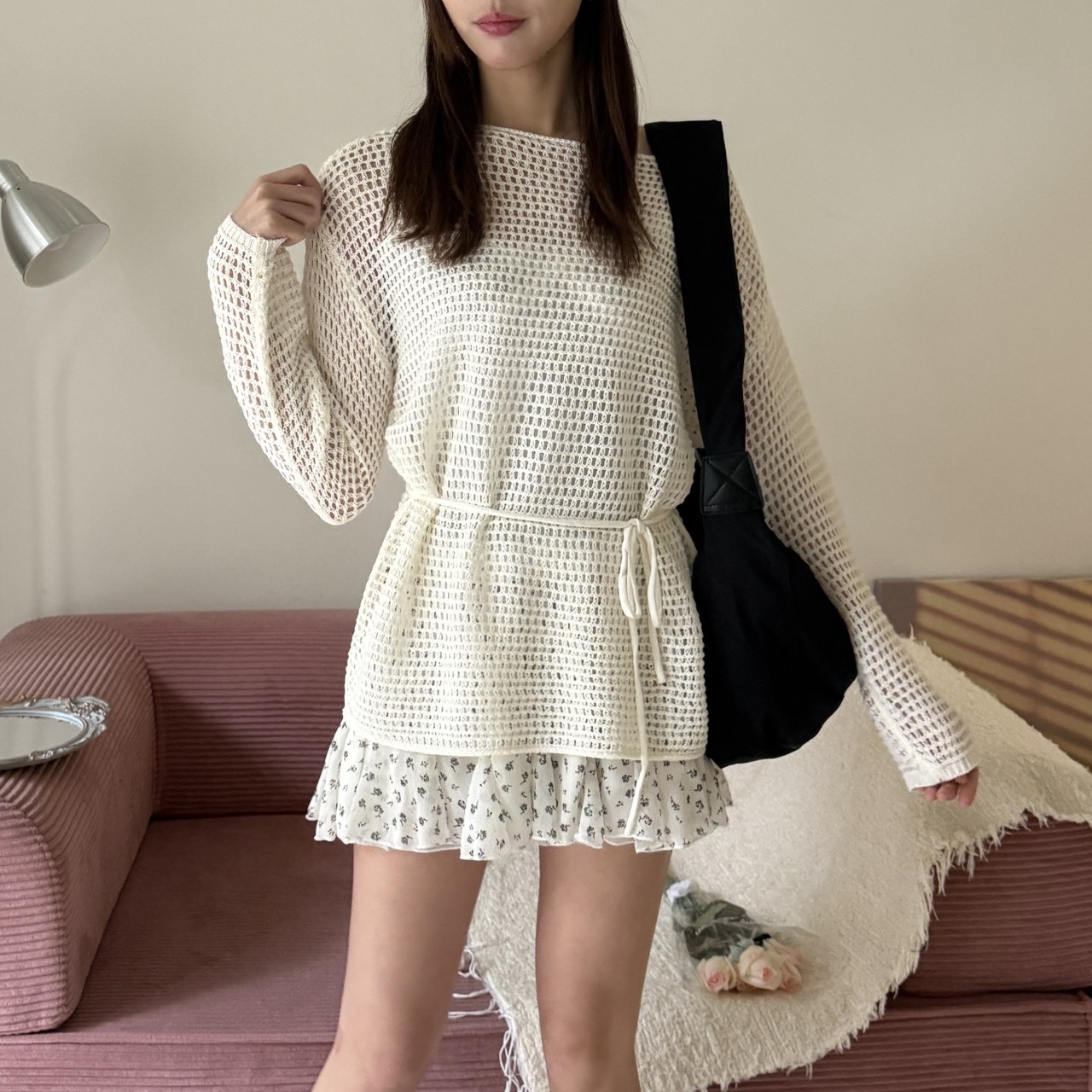 10733 簍空洞洞綁帶針織衫(R)