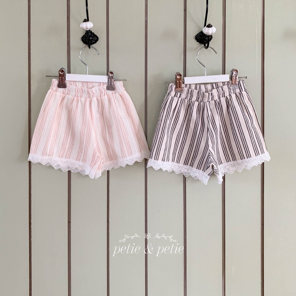 正韓夏Petitpetit 兩色甜美花邊直條褲