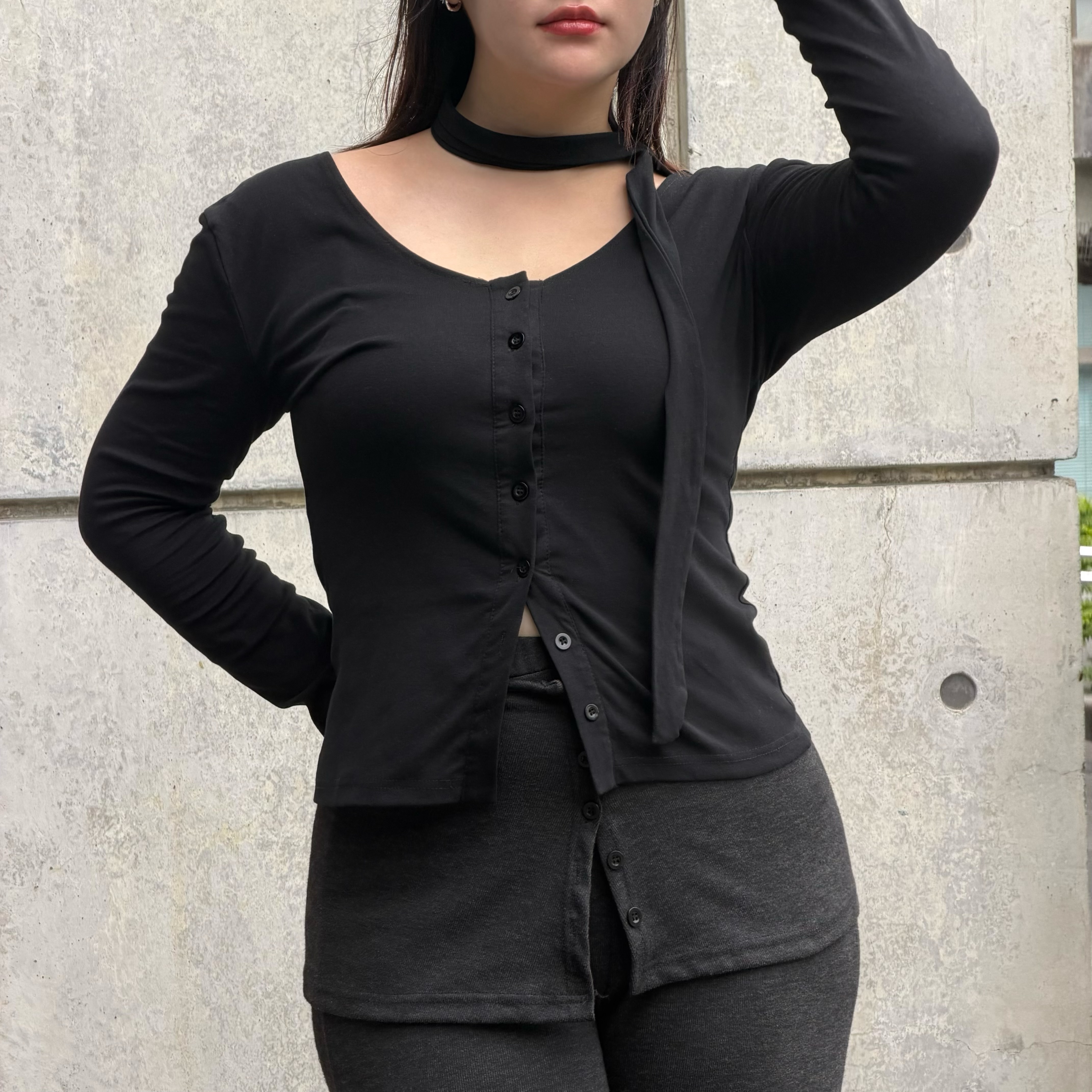 A1黑桃甜心 方領飄帶長袖