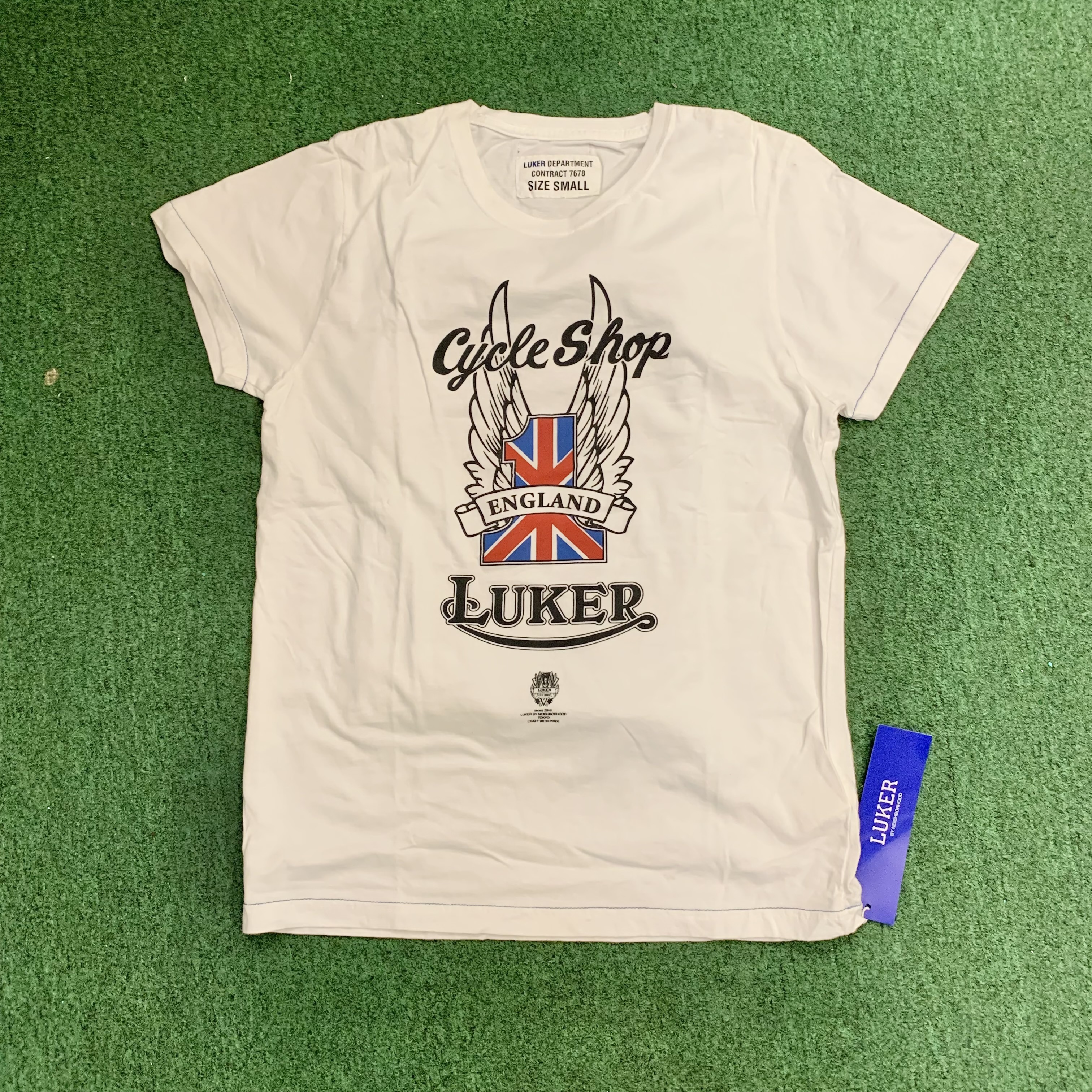 LUKER by NEIGHBORHOOD CYCLE SHOP ENGLAND TEE ((S+)) *新品 (未使用) - WHITE SIZE S IN STOCK NOW (現貨發售中)